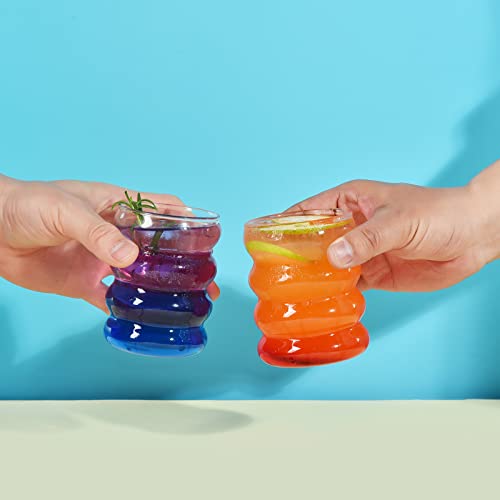 Verre Côtelé avec Pailles en Verre - Lot de 4