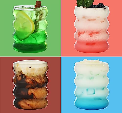 Verre Côtelé avec Pailles en Verre - Lot de 4