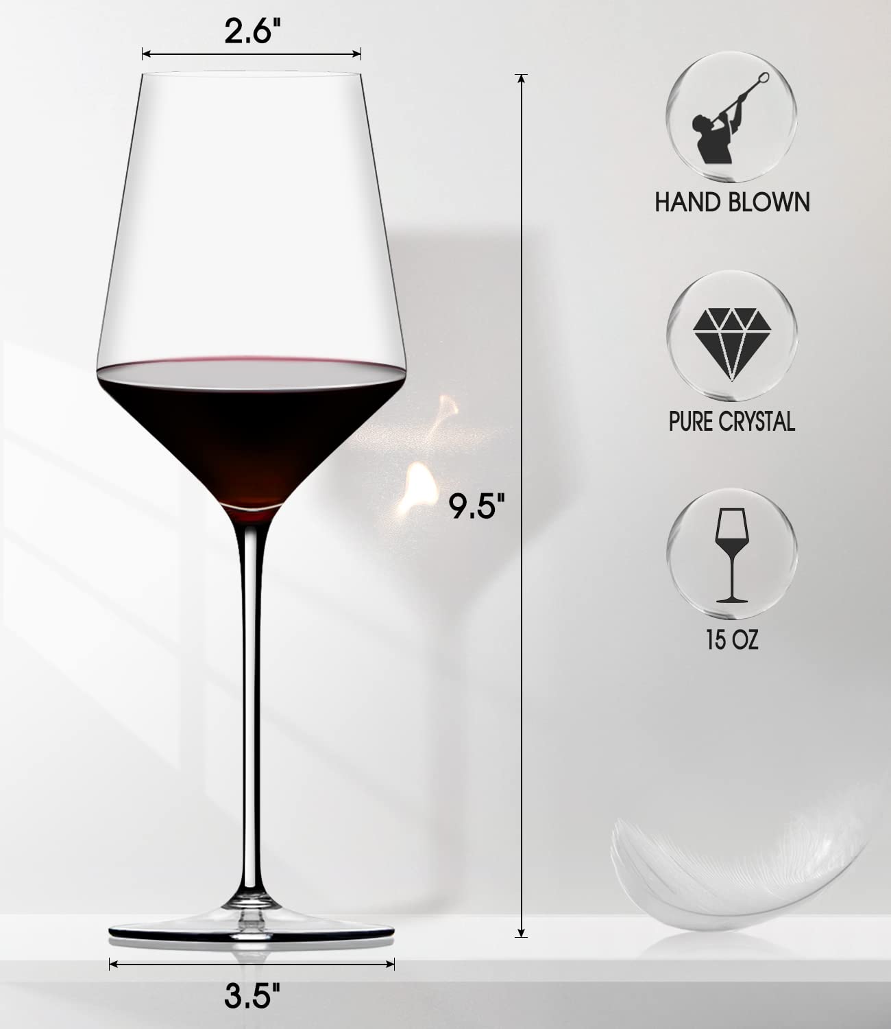 Hand-Blown Red Wine Glasses - Set of 4