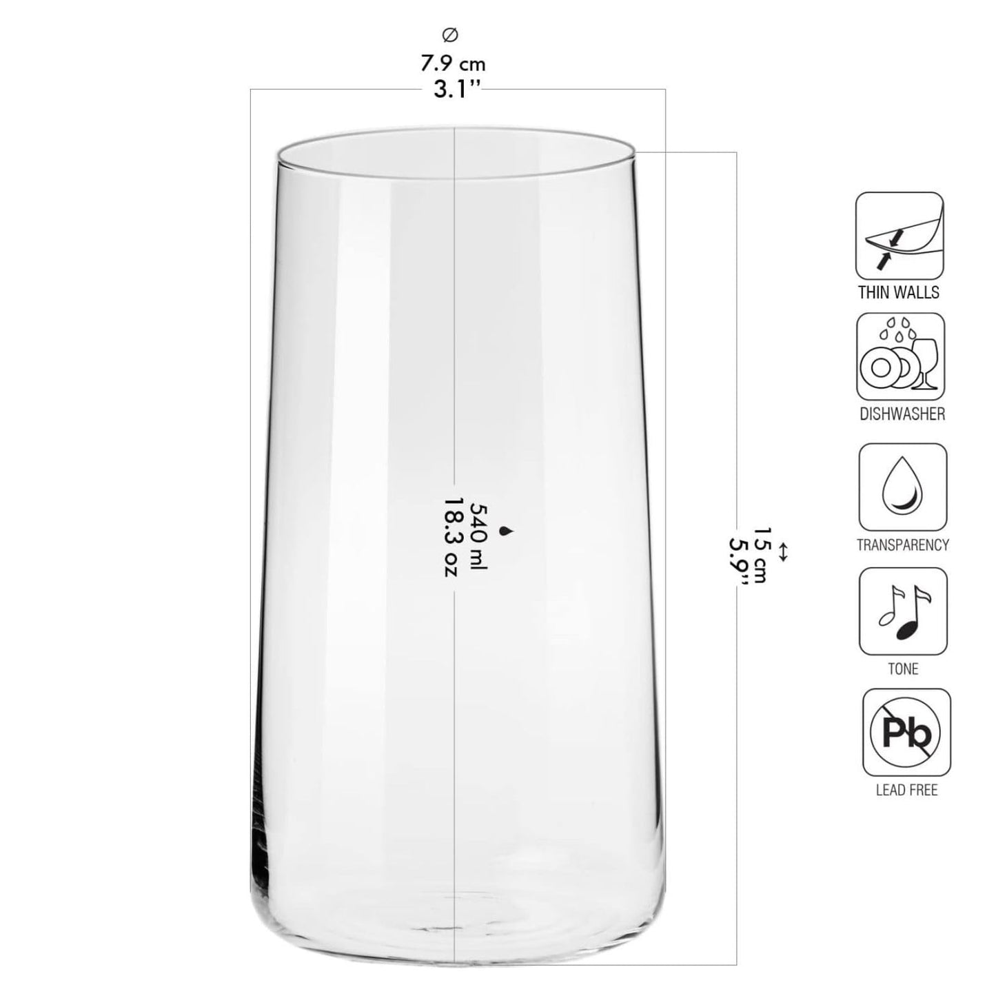 Verre Highball | Lot de 6 | 540 ML