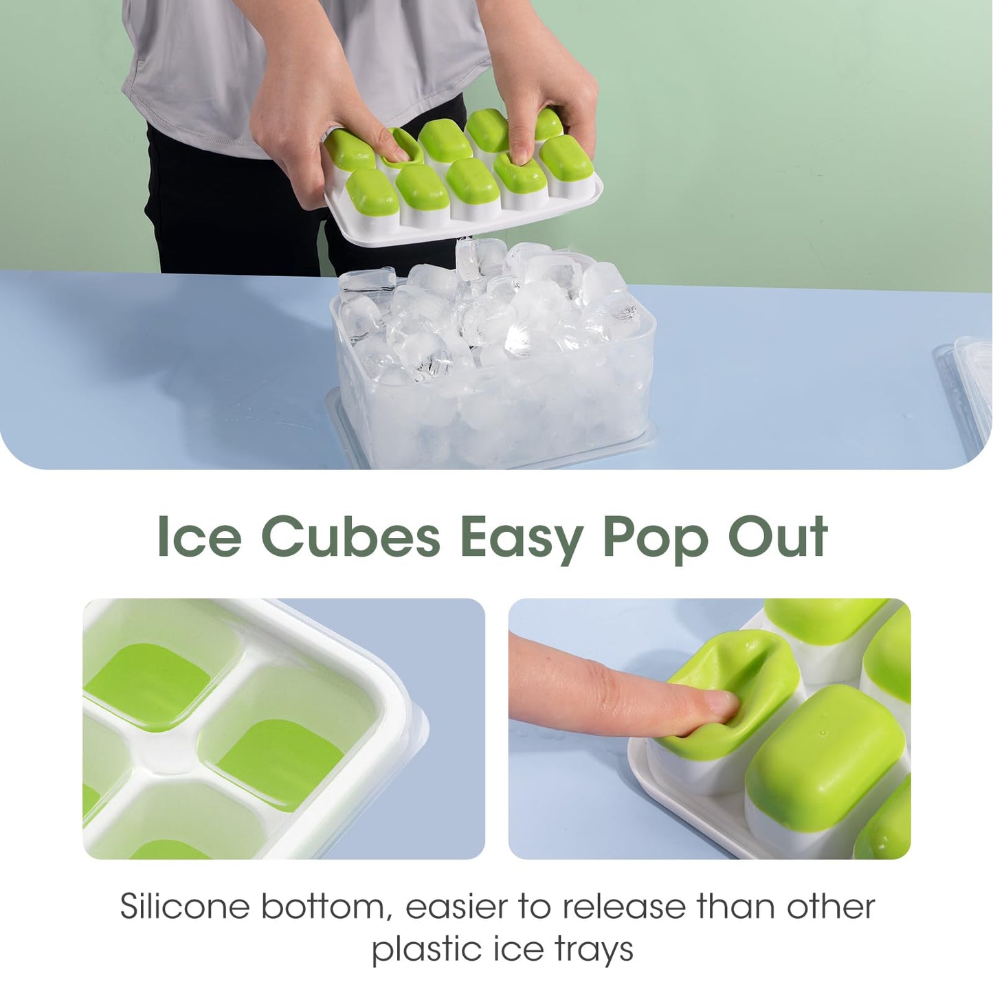 Silicone Ice Cube Tray with Bin and Lid