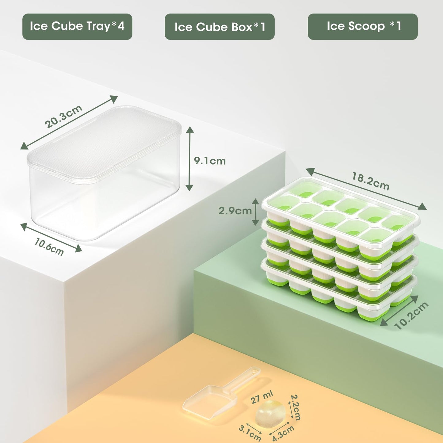 Silicone Ice Cube Tray with Bin and Lid