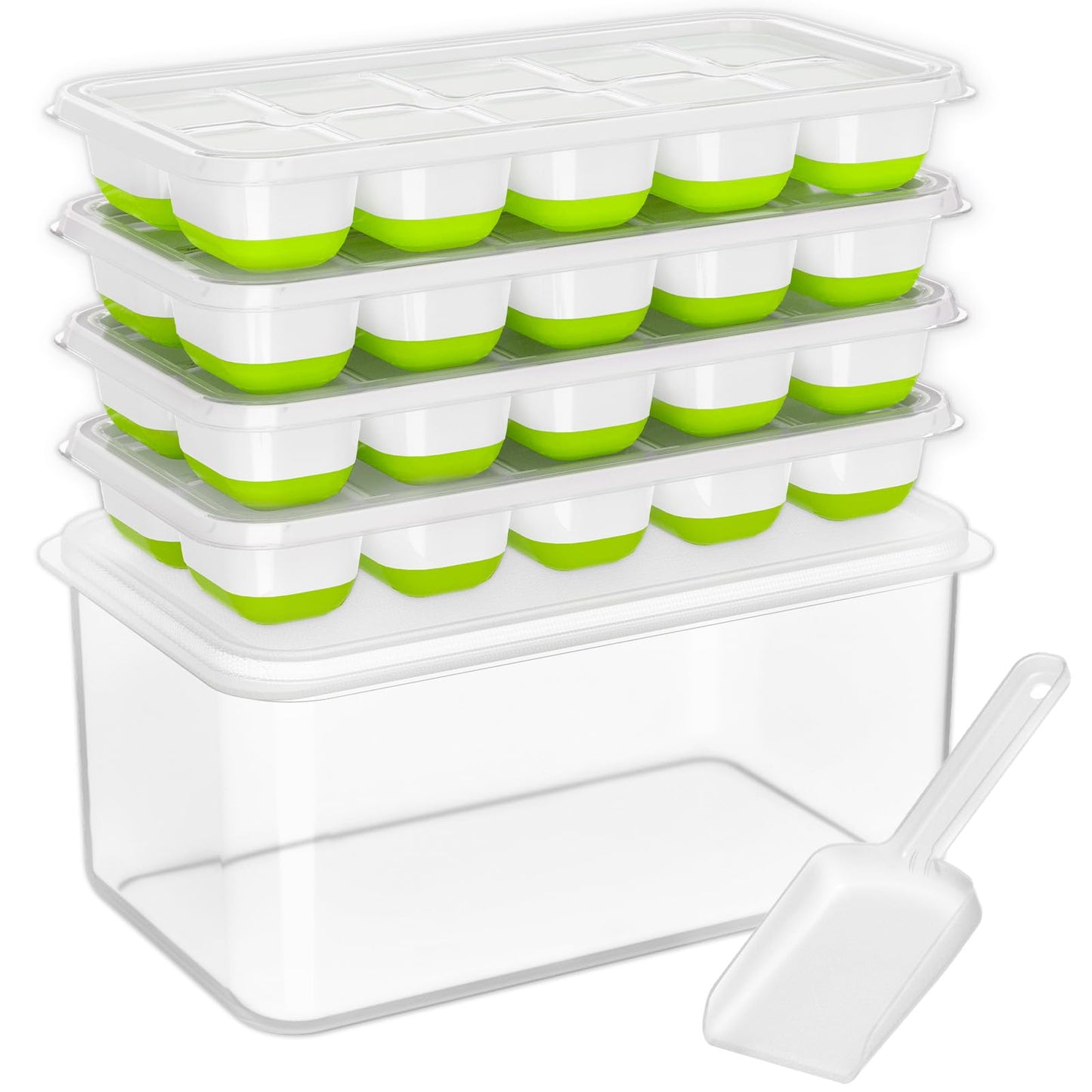 Silicone Ice Cube Tray with Bin and Lid