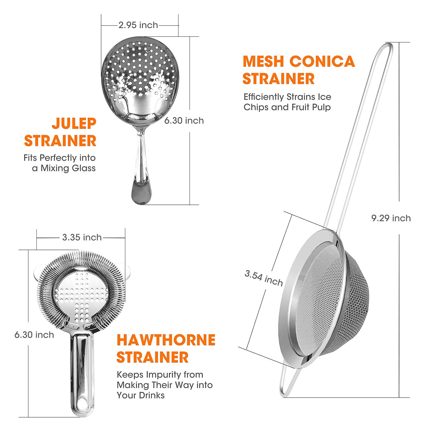 Premium 3-Piece Cocktail Strainer Set