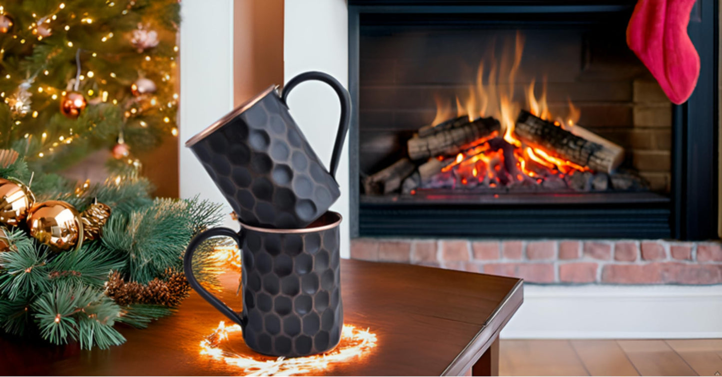 Rustic Black Copper Moscow Mule Mugs – Set of 2