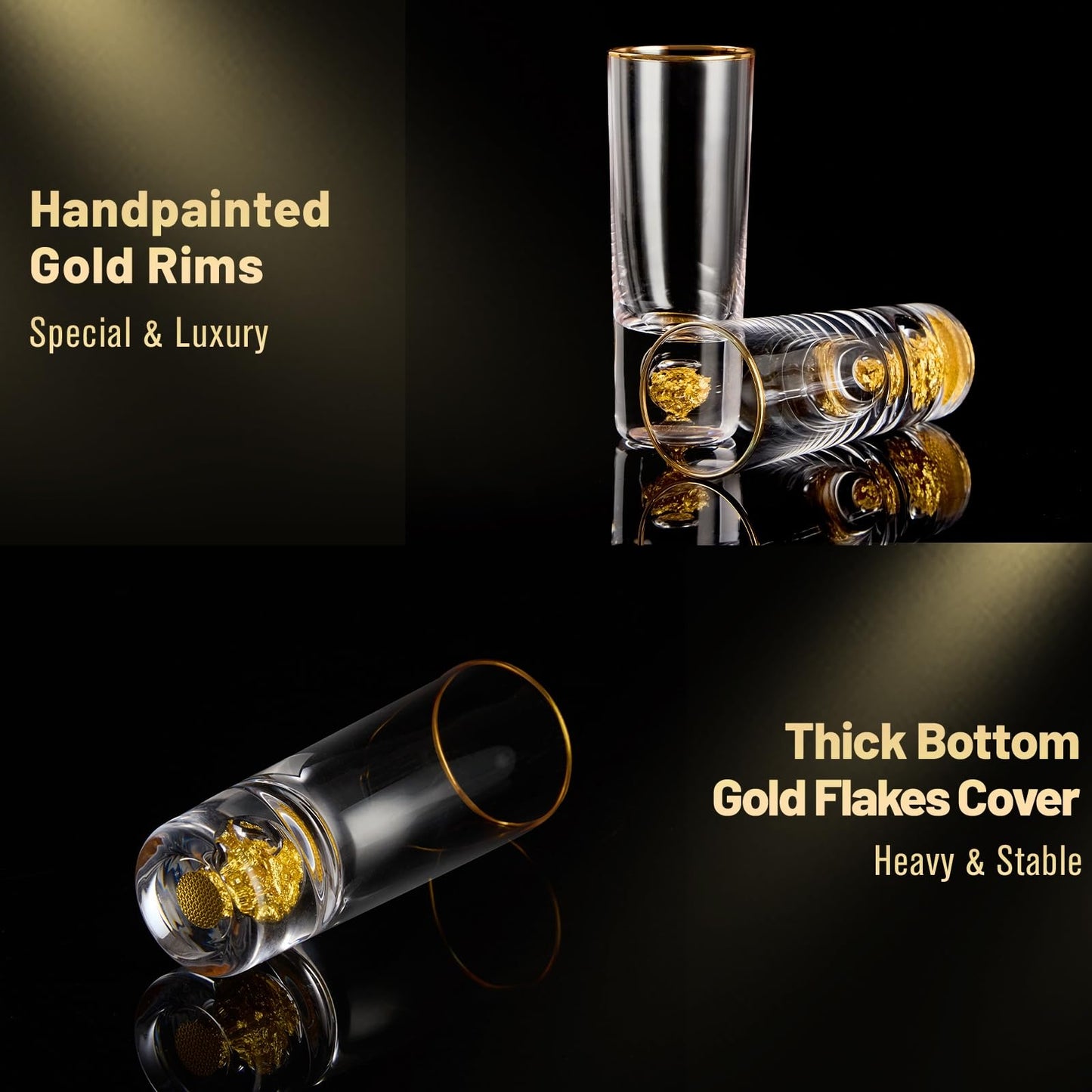Crystal Shot Glasses with 24K Gold Leaf Flakes - Set of 6