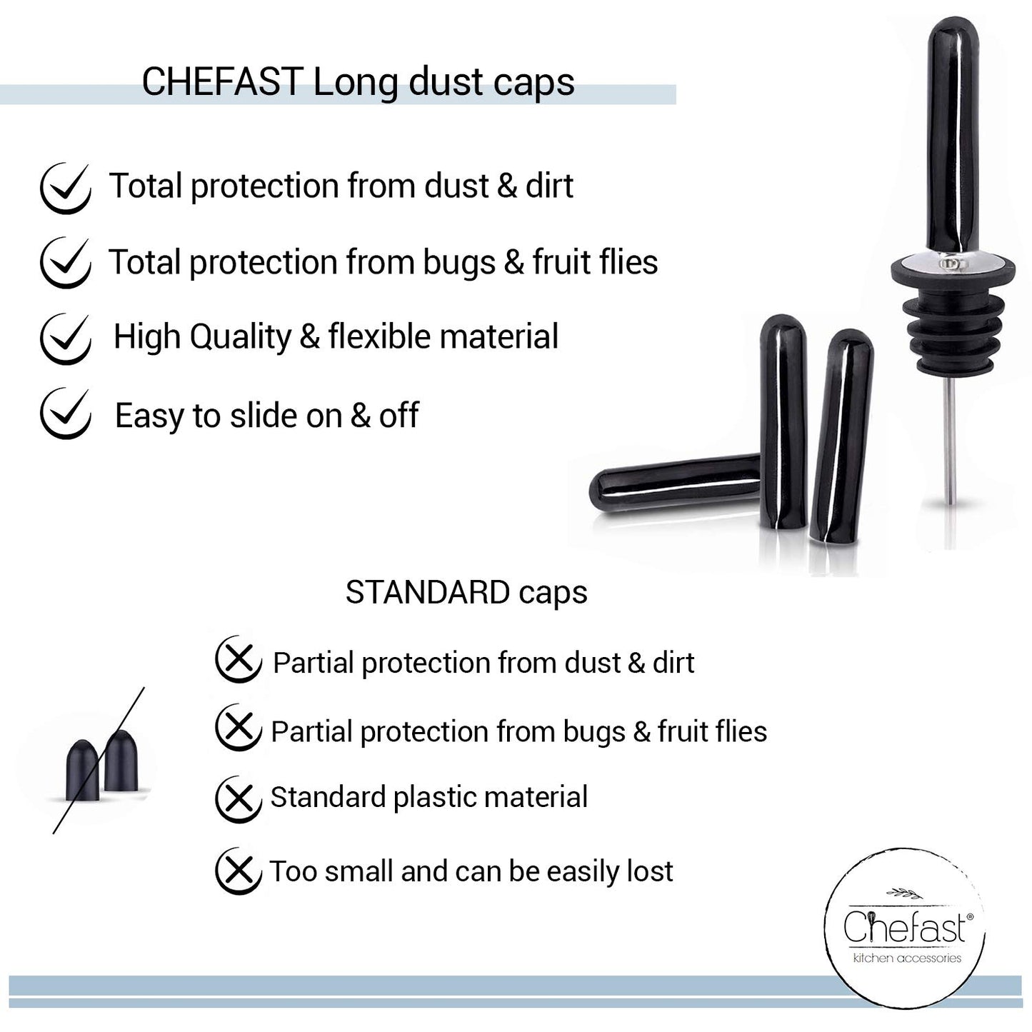 Stainless Steel Bottle Pourer Set – 8 Liquor Spouts with Dust Caps