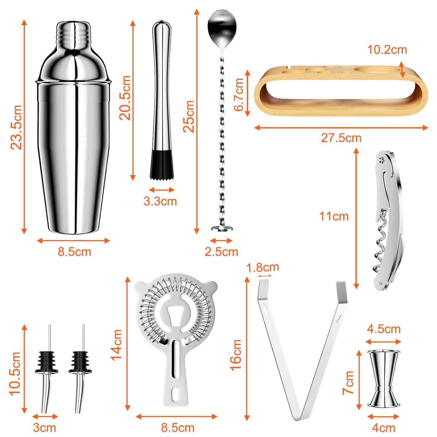 Ensemble shaker 10 pièces avec support en bambou