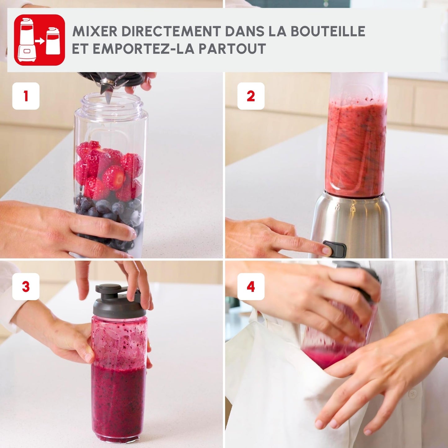 Mini blender 300 W – 2 bouteilles Tritan 0,6 L