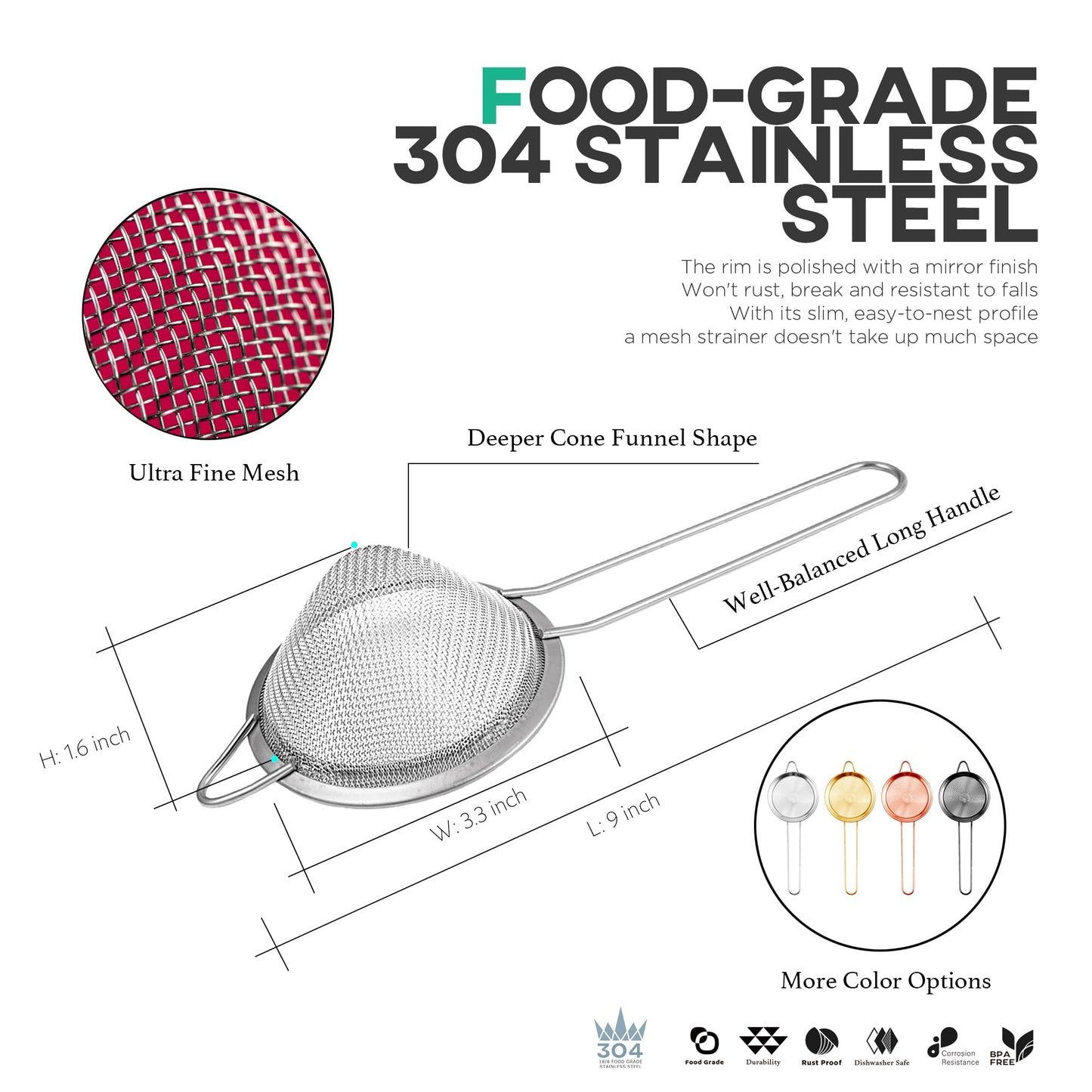 Stainless Steel Fine Mesh Cocktail Strainer