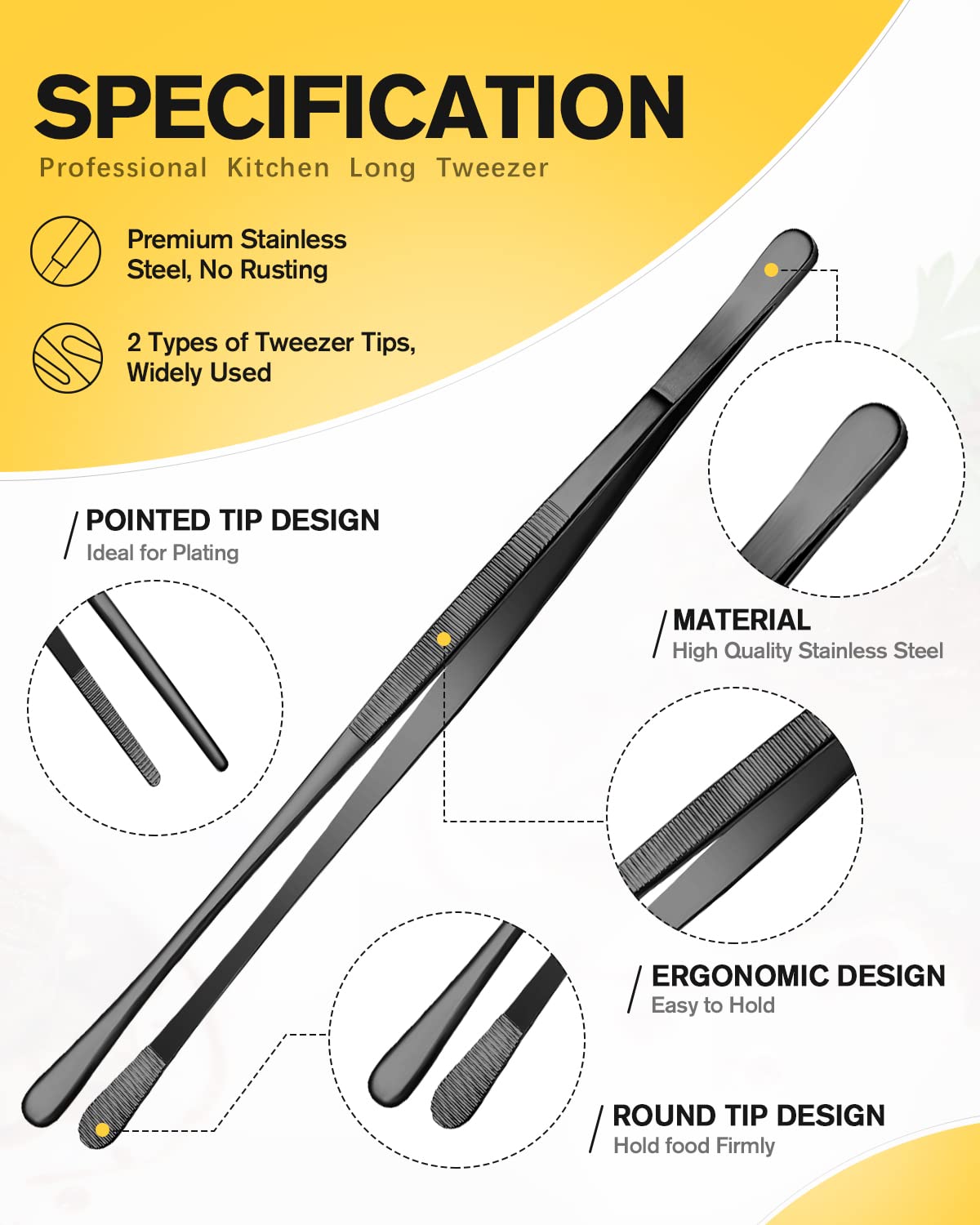 4 Pcs Fine Long Tweezer Tongs