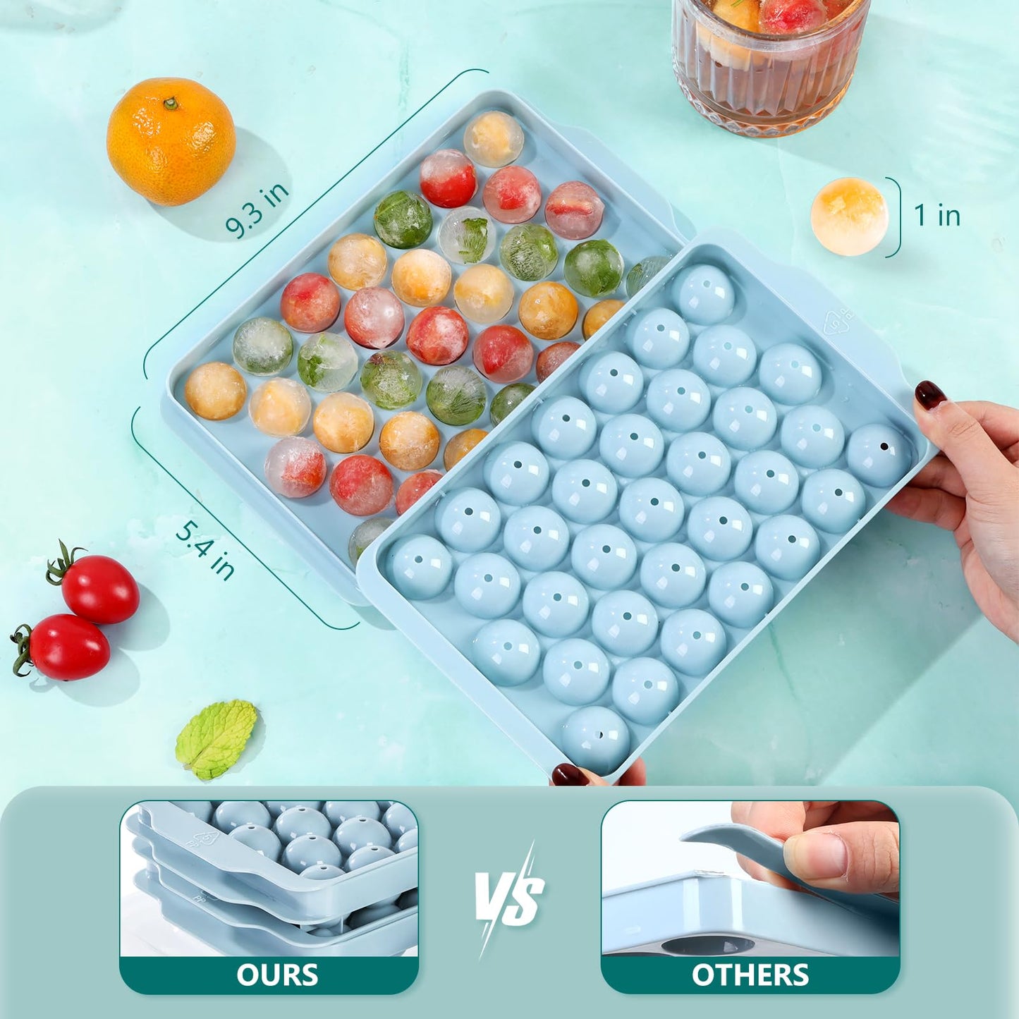 Stackable Ice Cube Tray Set – 99 Round Ice Balls with Lid