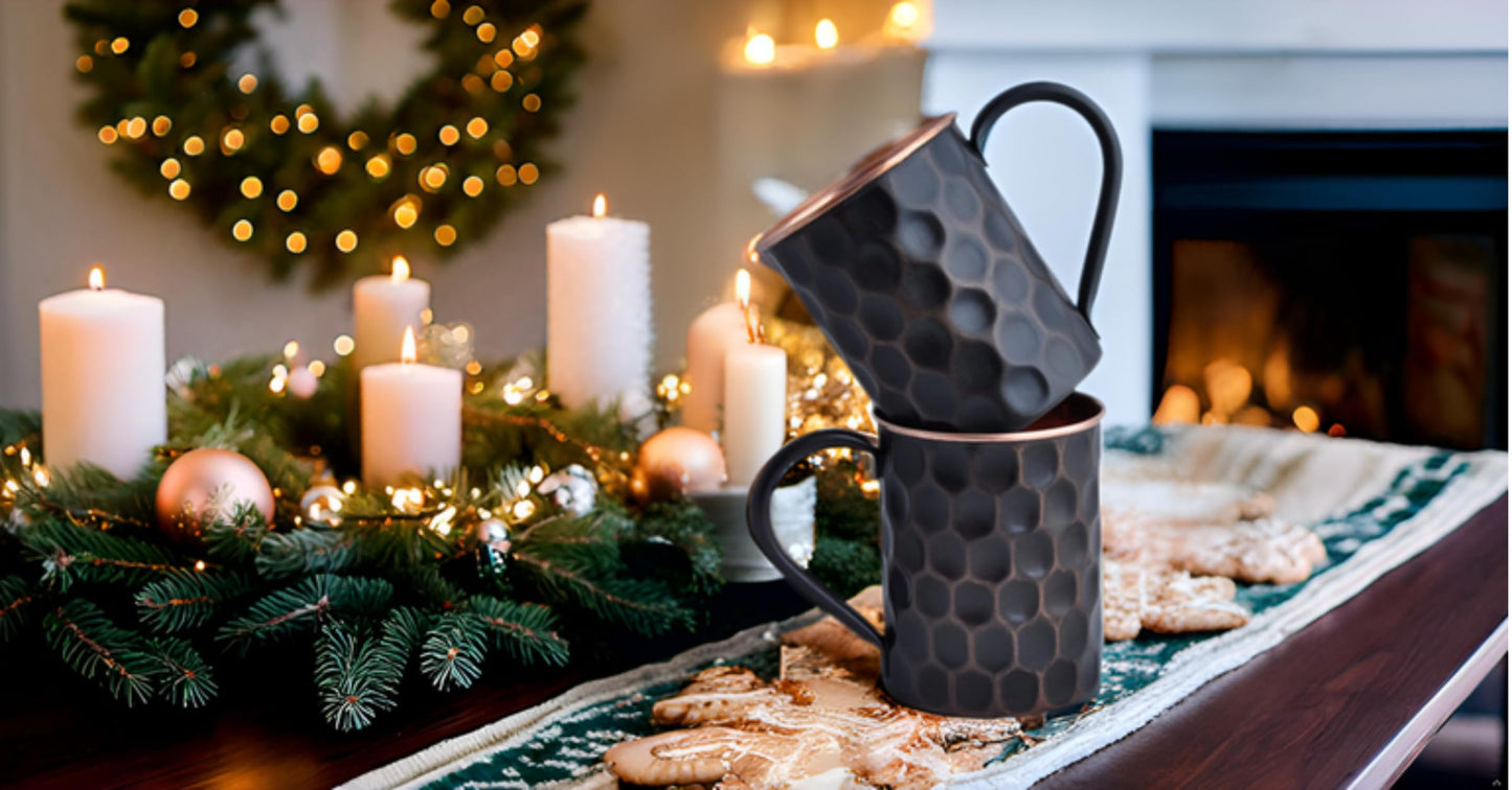 Rustic Black Copper Moscow Mule Mugs – Set of 2
