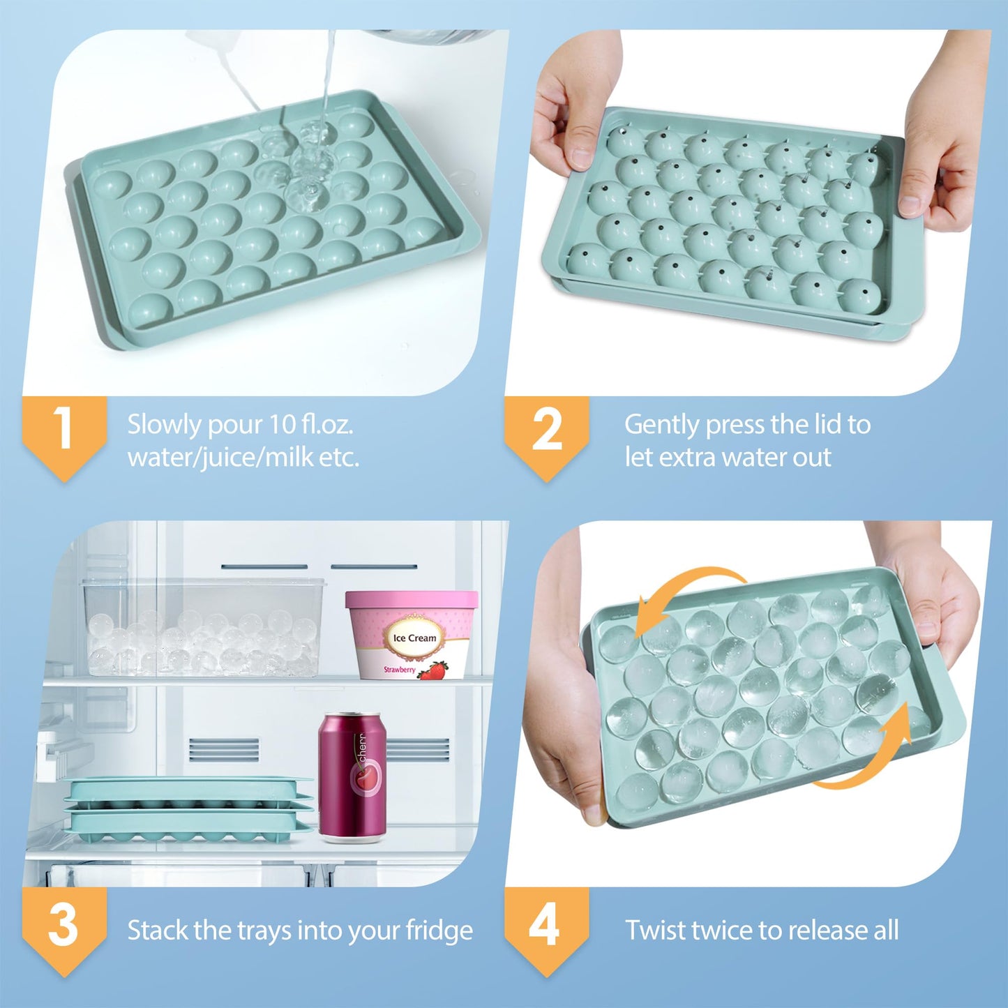 Round Ice Cube Tray with Lid and Bin