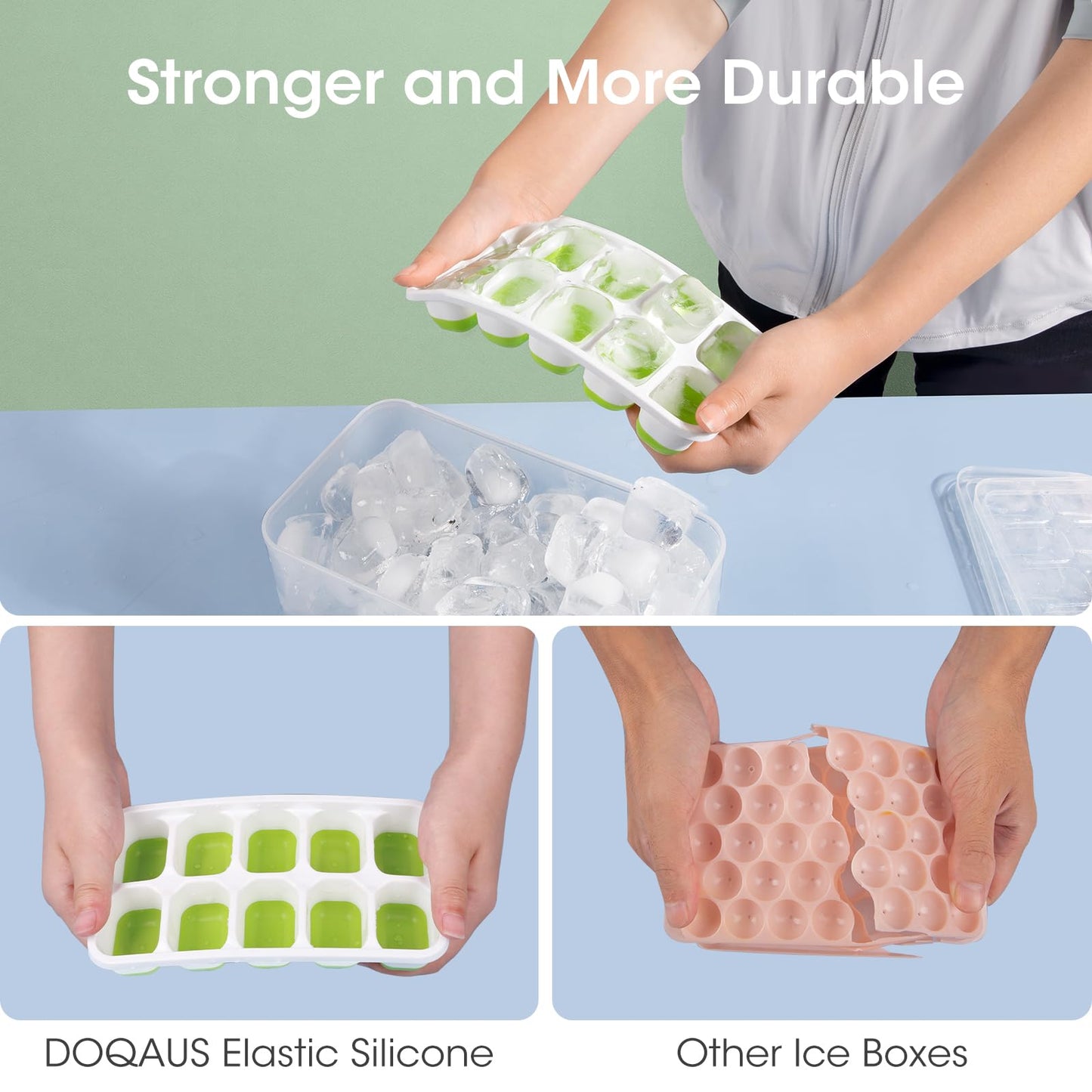 Silicone Ice Cube Tray with Bin and Lid