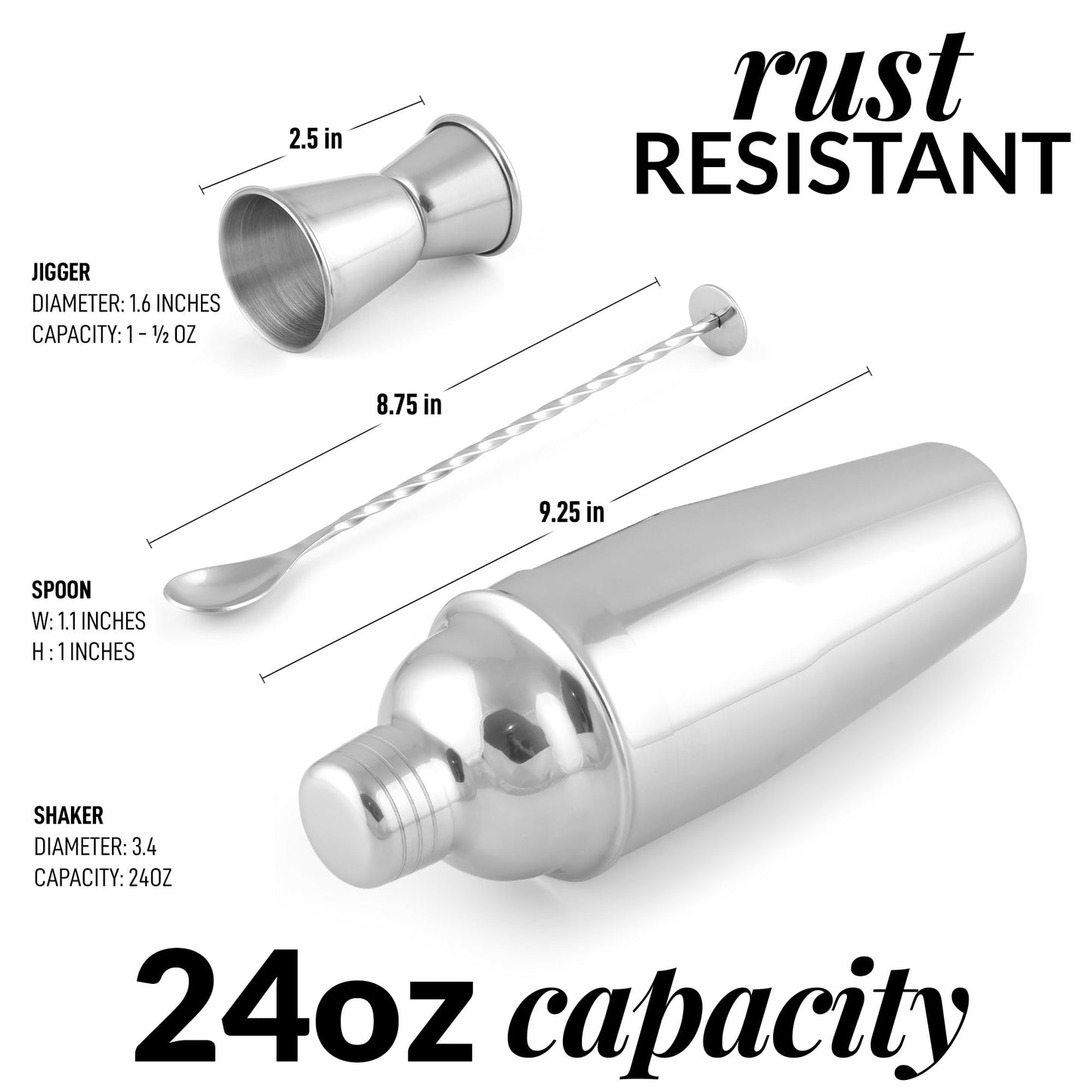 24oz Stainless Steel Bartender Kit
