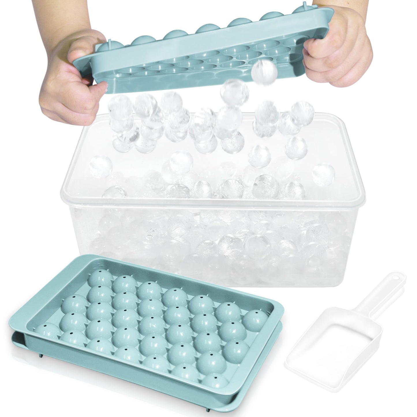 Round Ice Cube Tray with Lid and Bin