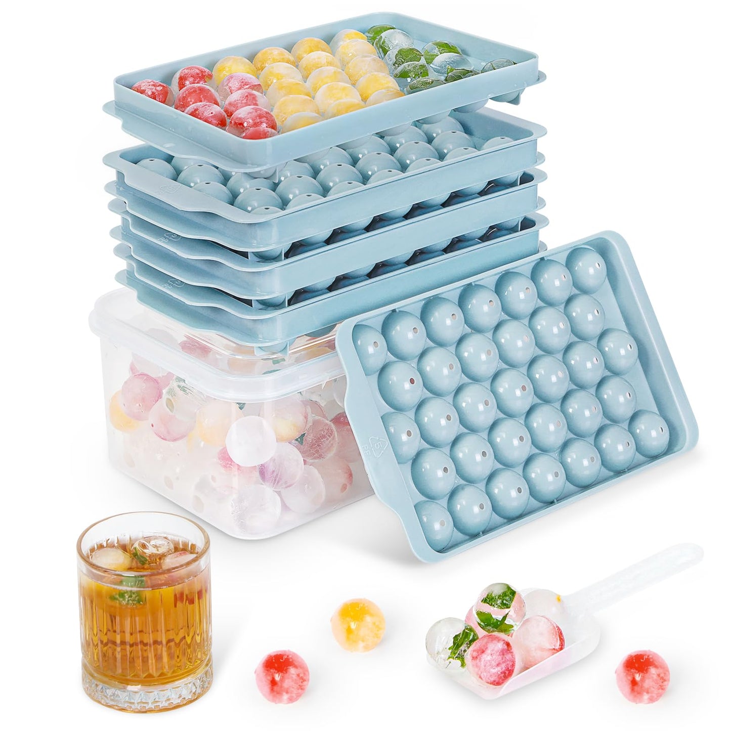 Stackable Ice Cube Tray Set – 99 Round Ice Balls with Lid