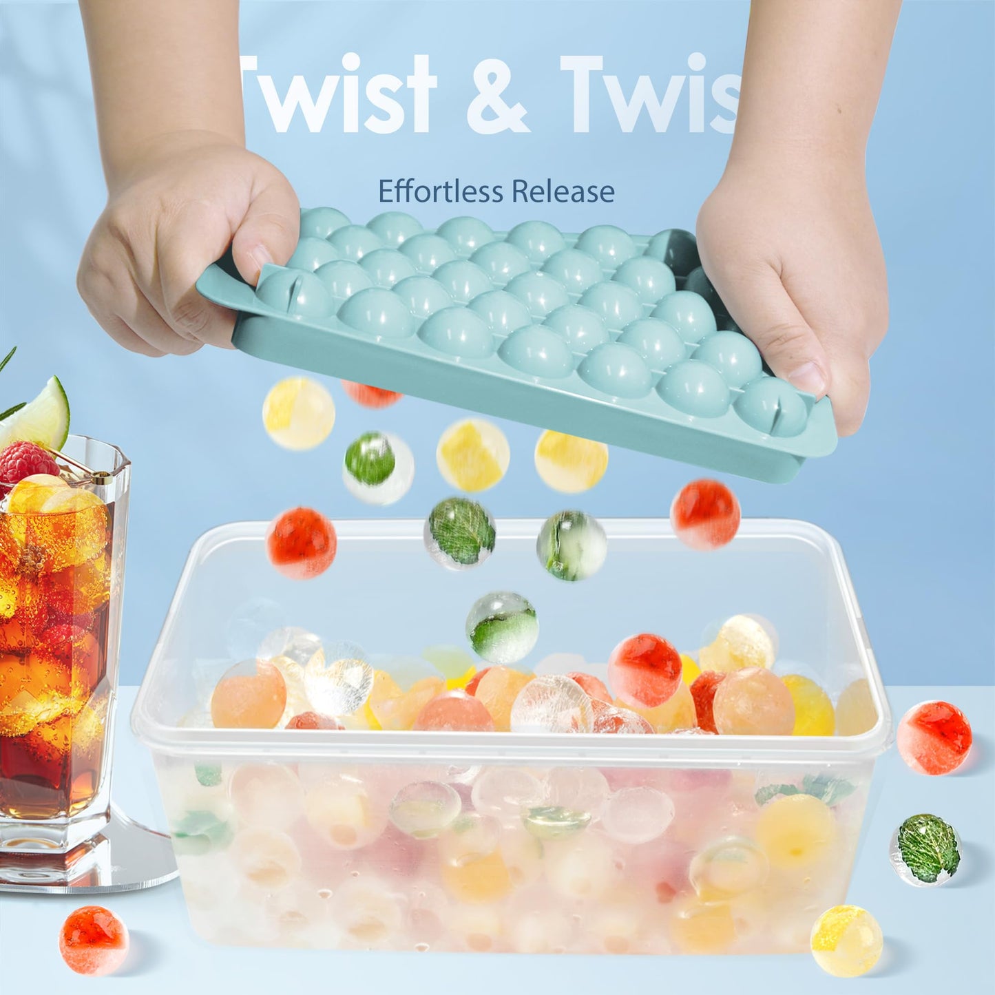 Round Ice Cube Tray with Lid and Bin