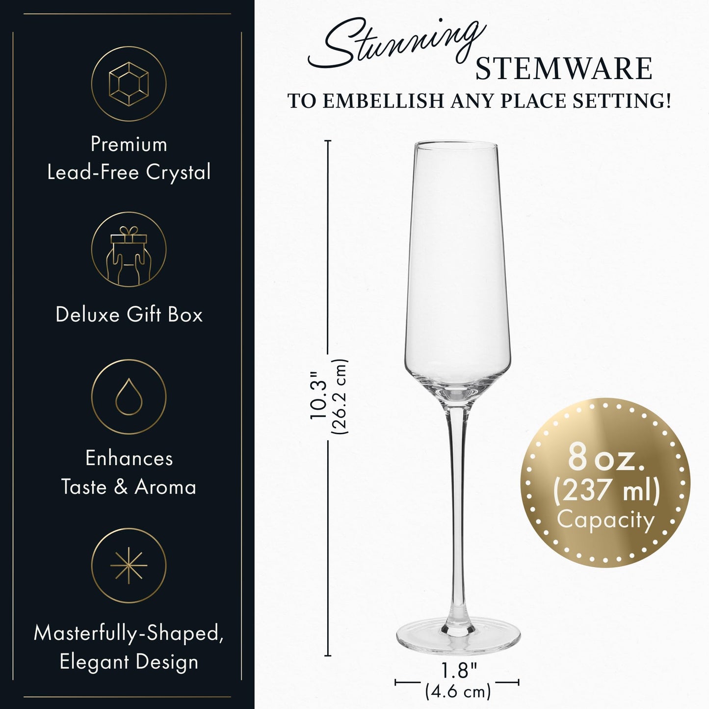 Classy Champagne Flutes - 8 oz - Set of 4