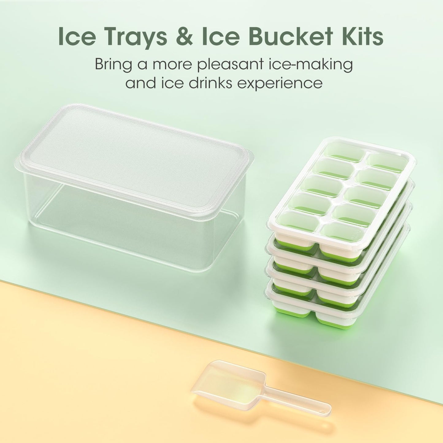 Silicone Ice Cube Tray with Bin and Lid