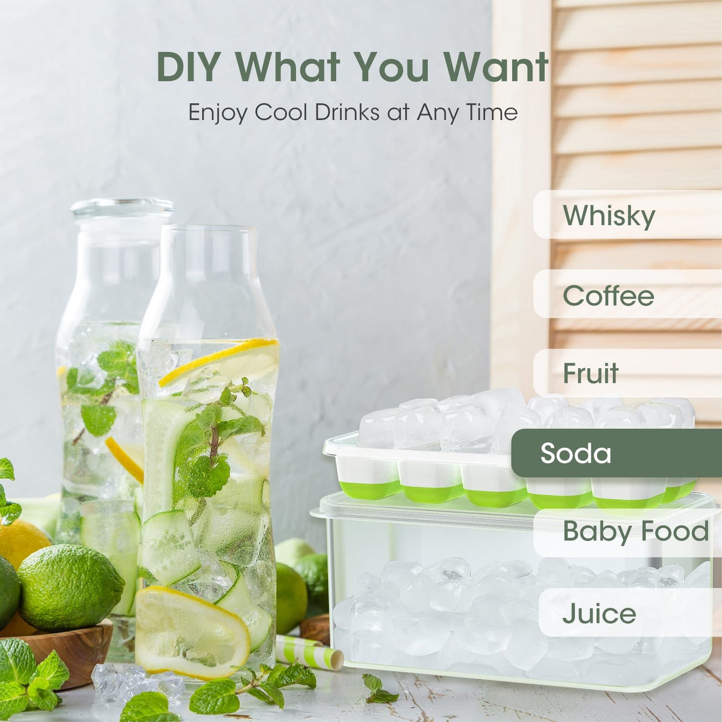 Silicone Ice Cube Tray with Bin and Lid