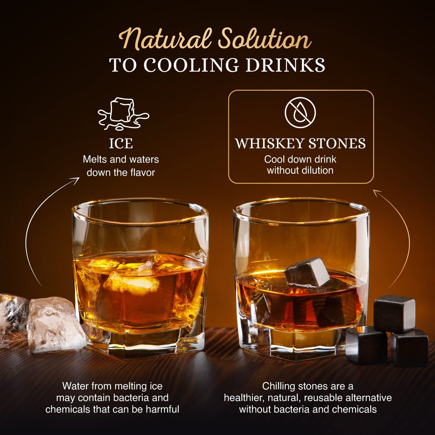 Black Granite Whiskey Stones - Set of 8