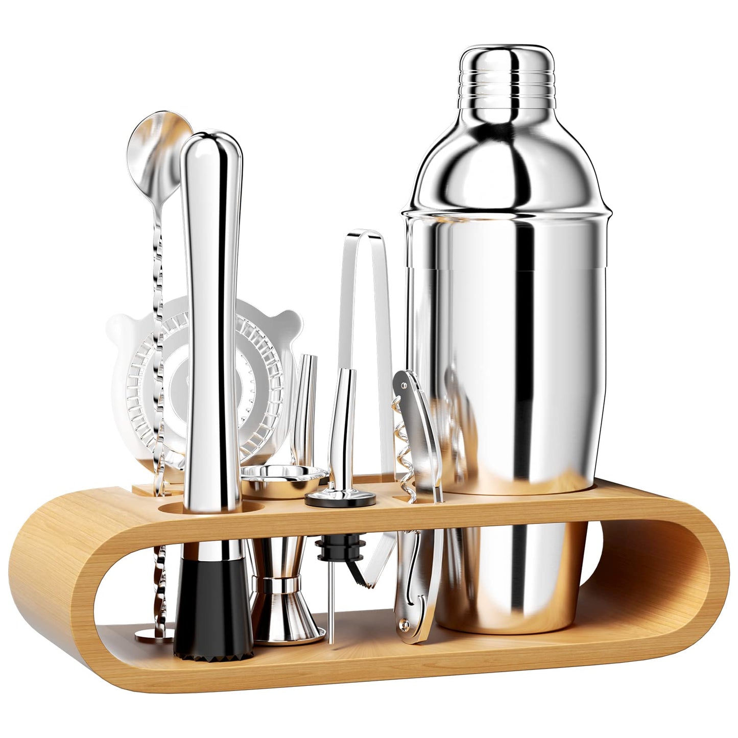 Ensemble shaker 10 pièces avec support en bambou