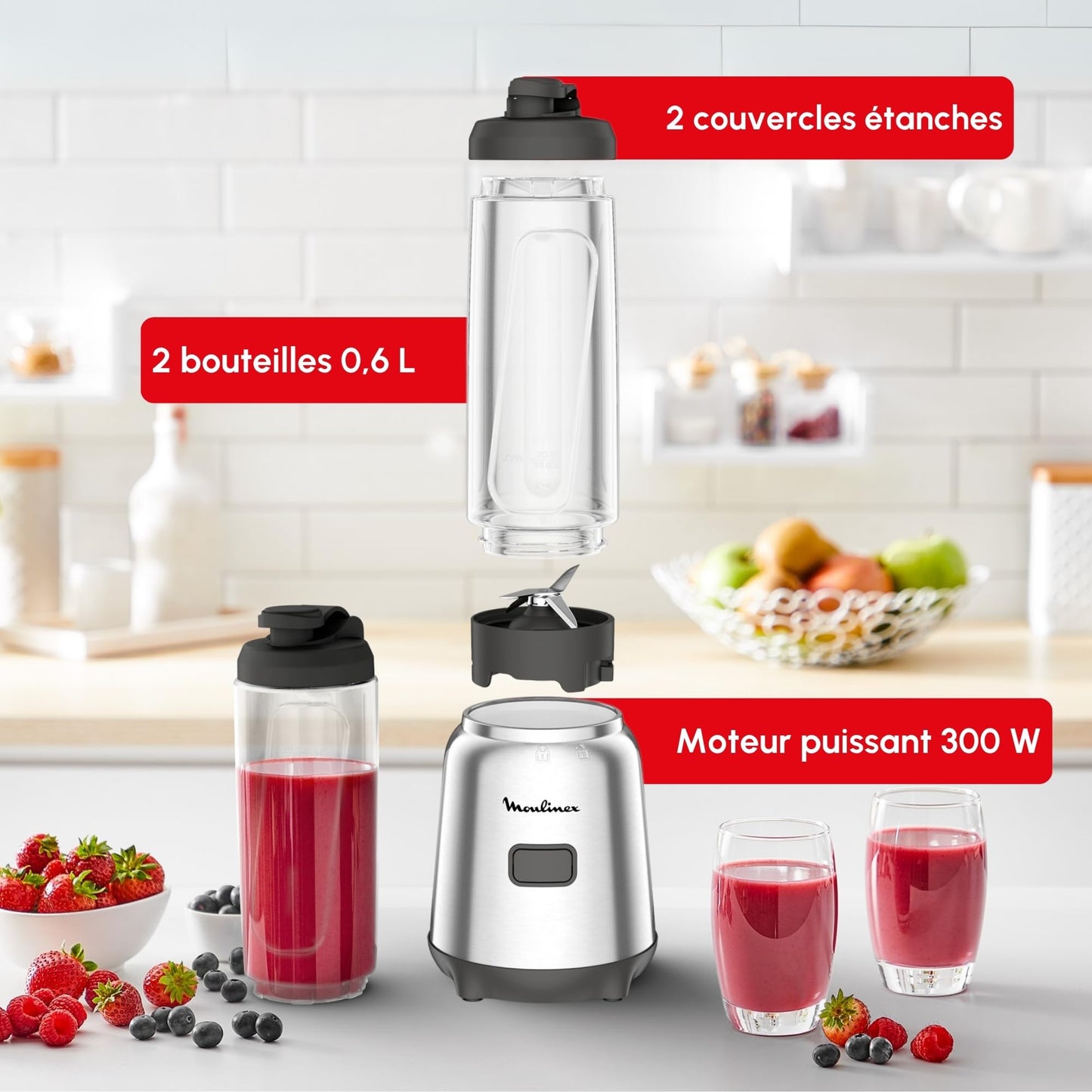 Mini blender 300 W – 2 bouteilles Tritan 0,6 L