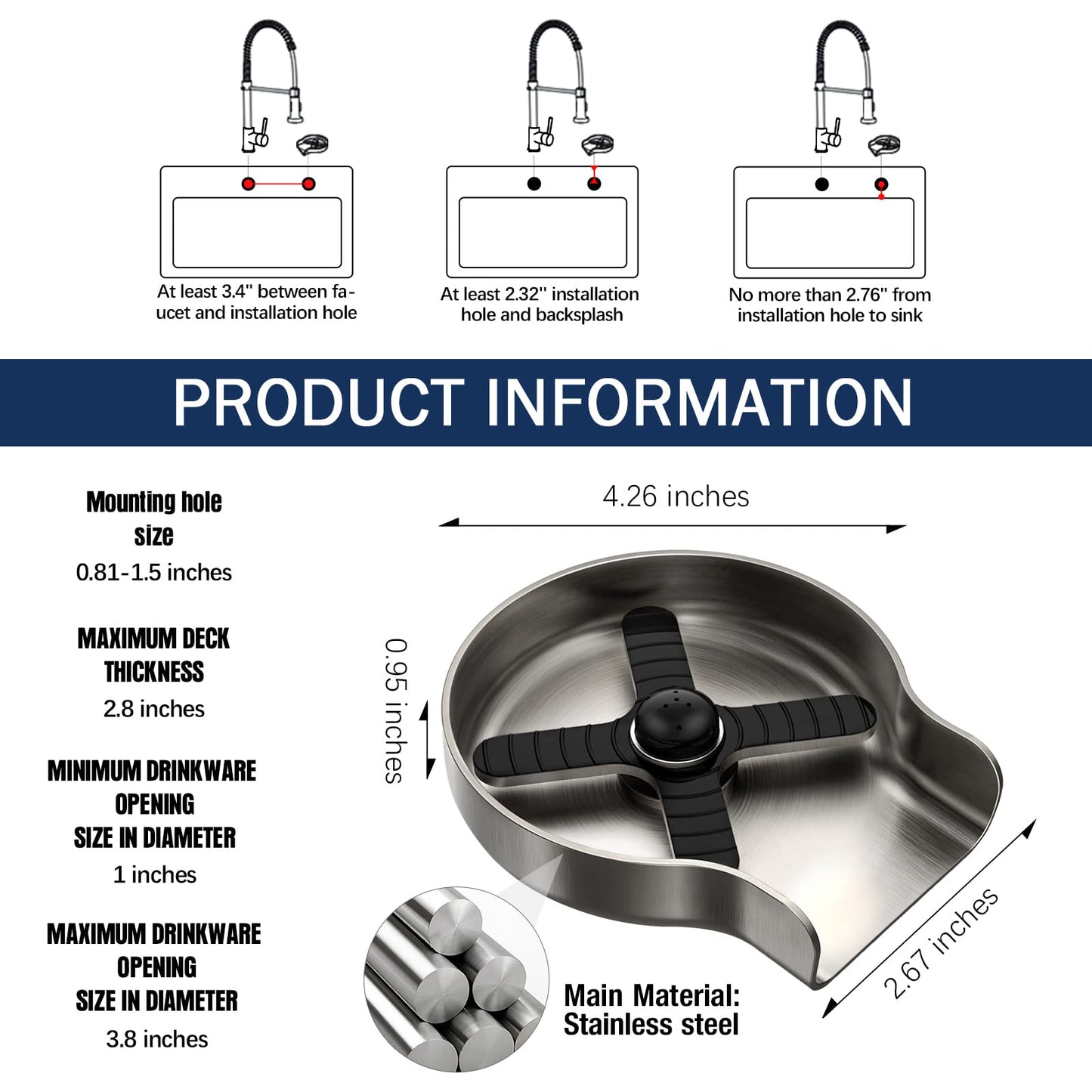 Brushed Nickel Glass Rinser for Kitchen Sink