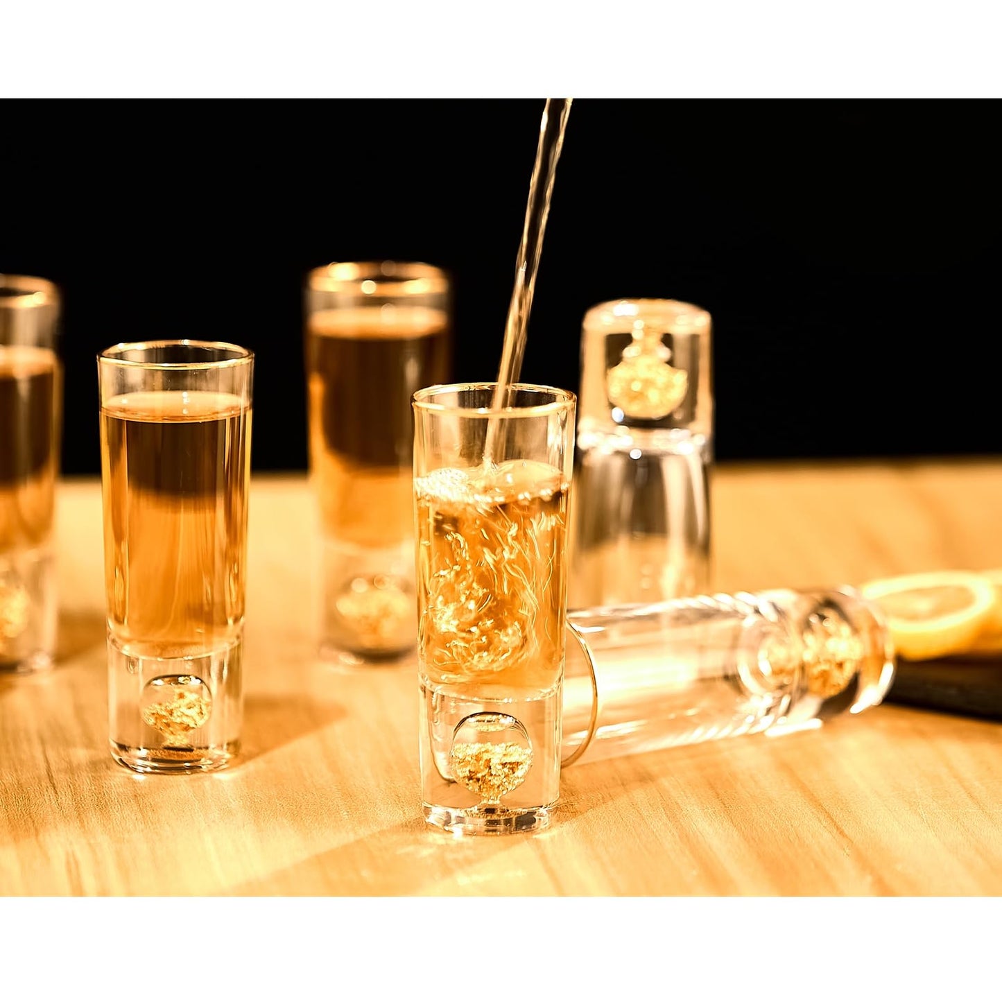 Crystal Shot Glasses with 24K Gold Leaf Flakes - Set of 6