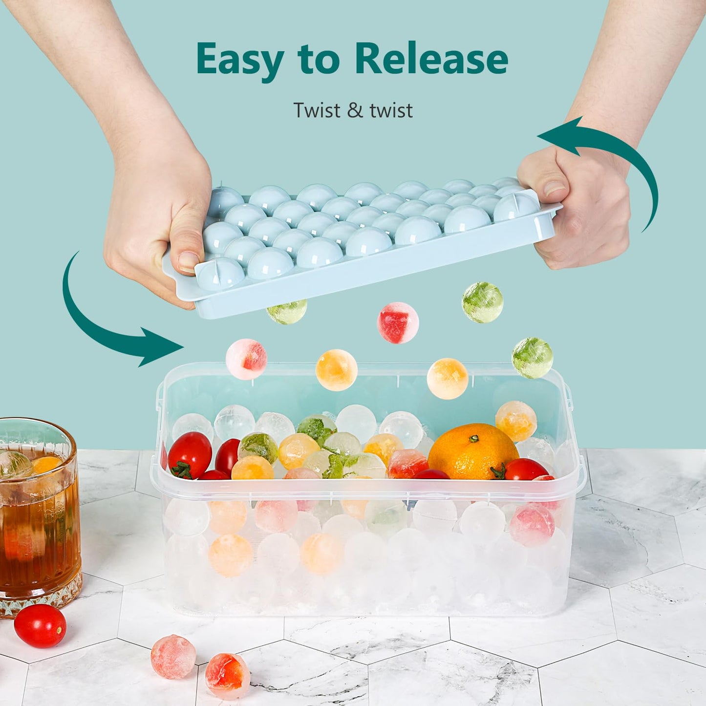 Stackable Ice Cube Tray Set – 99 Round Ice Balls with Lid