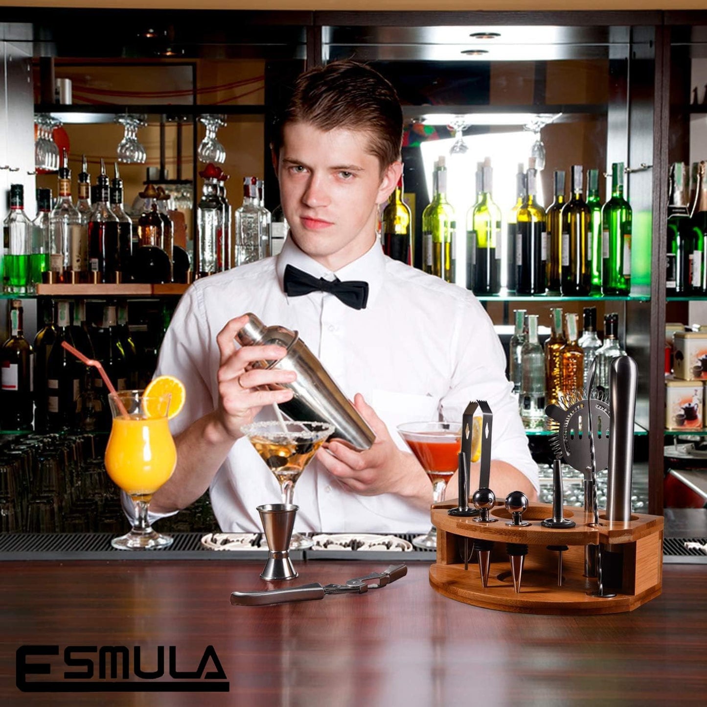 12-Piece Cocktail Shaker Set with Bamboo Stand