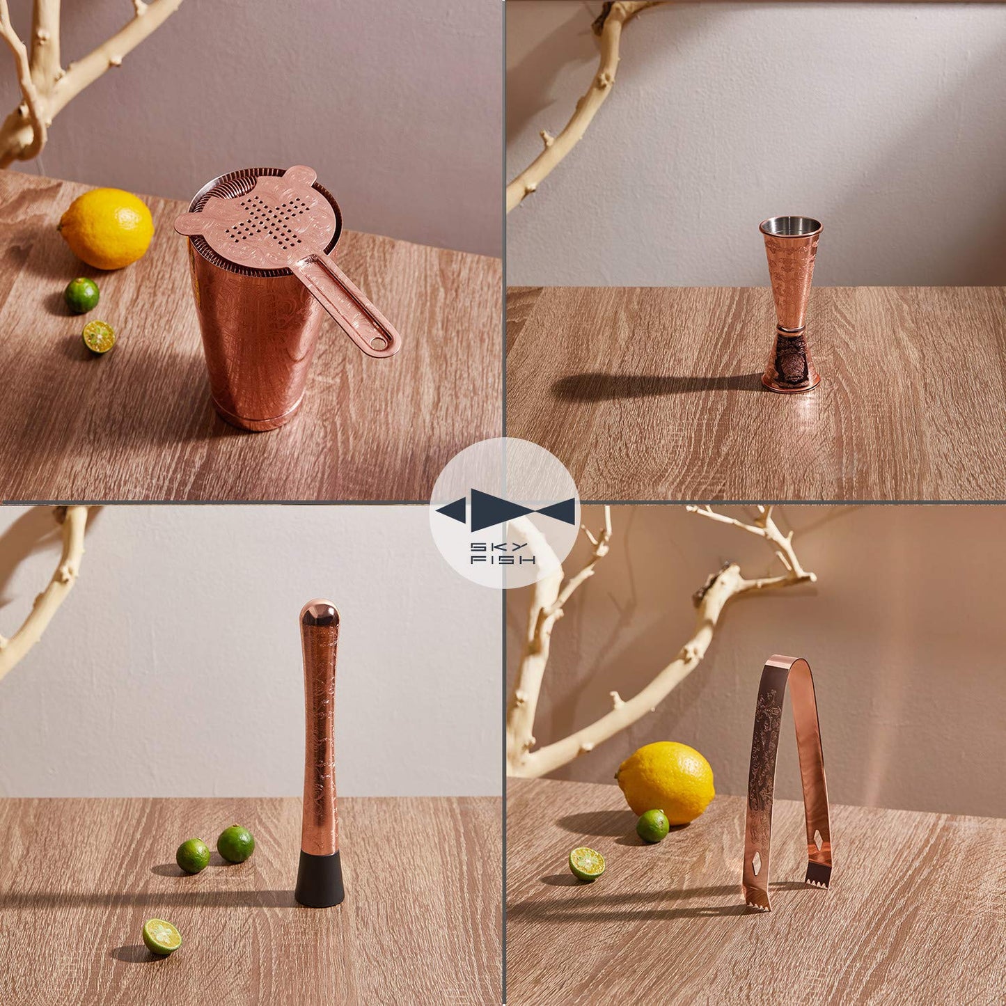 Luxury Copper-Plated Cocktail Shaker Set
