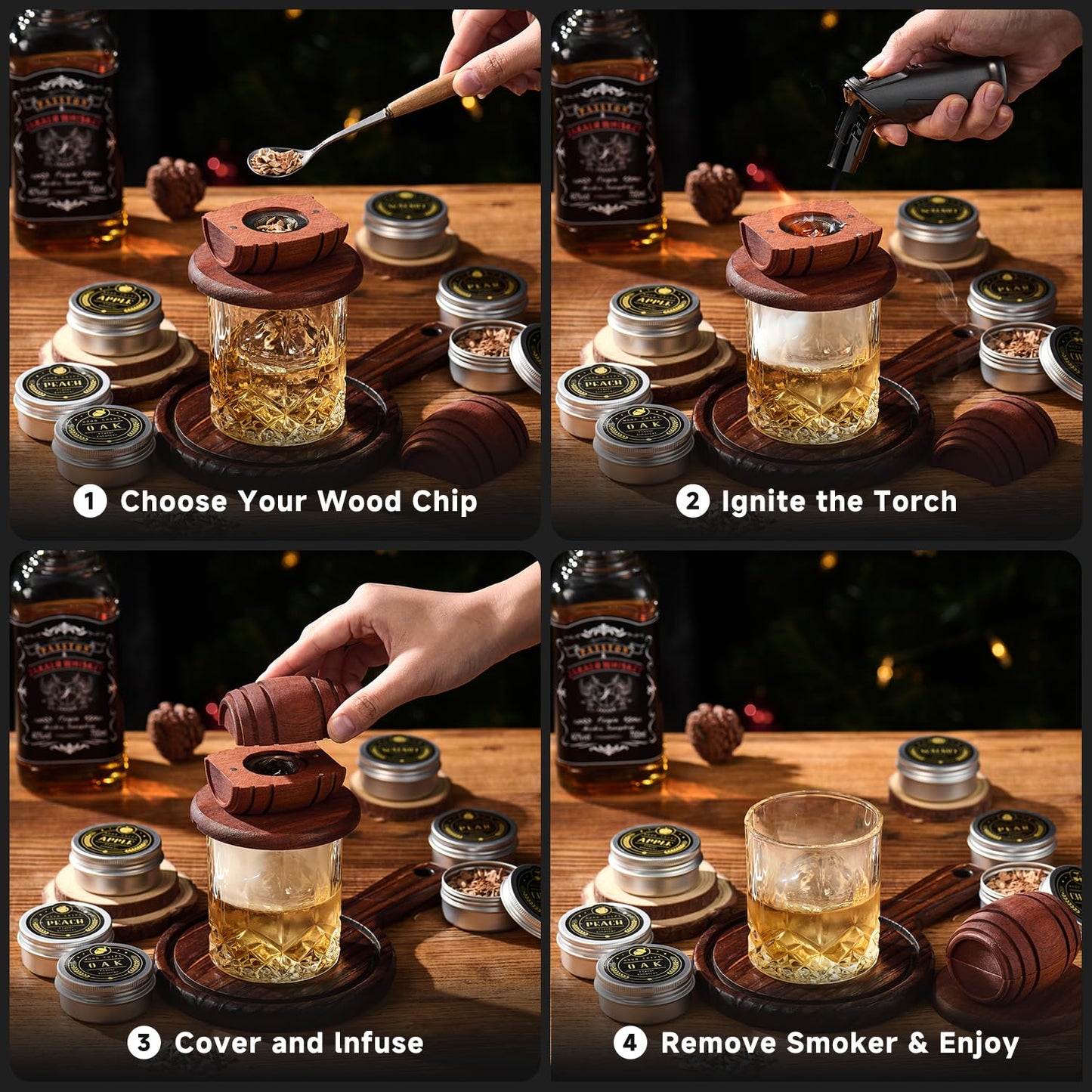 Premium Cocktail Smoker Kit with Torch & Wood Chips