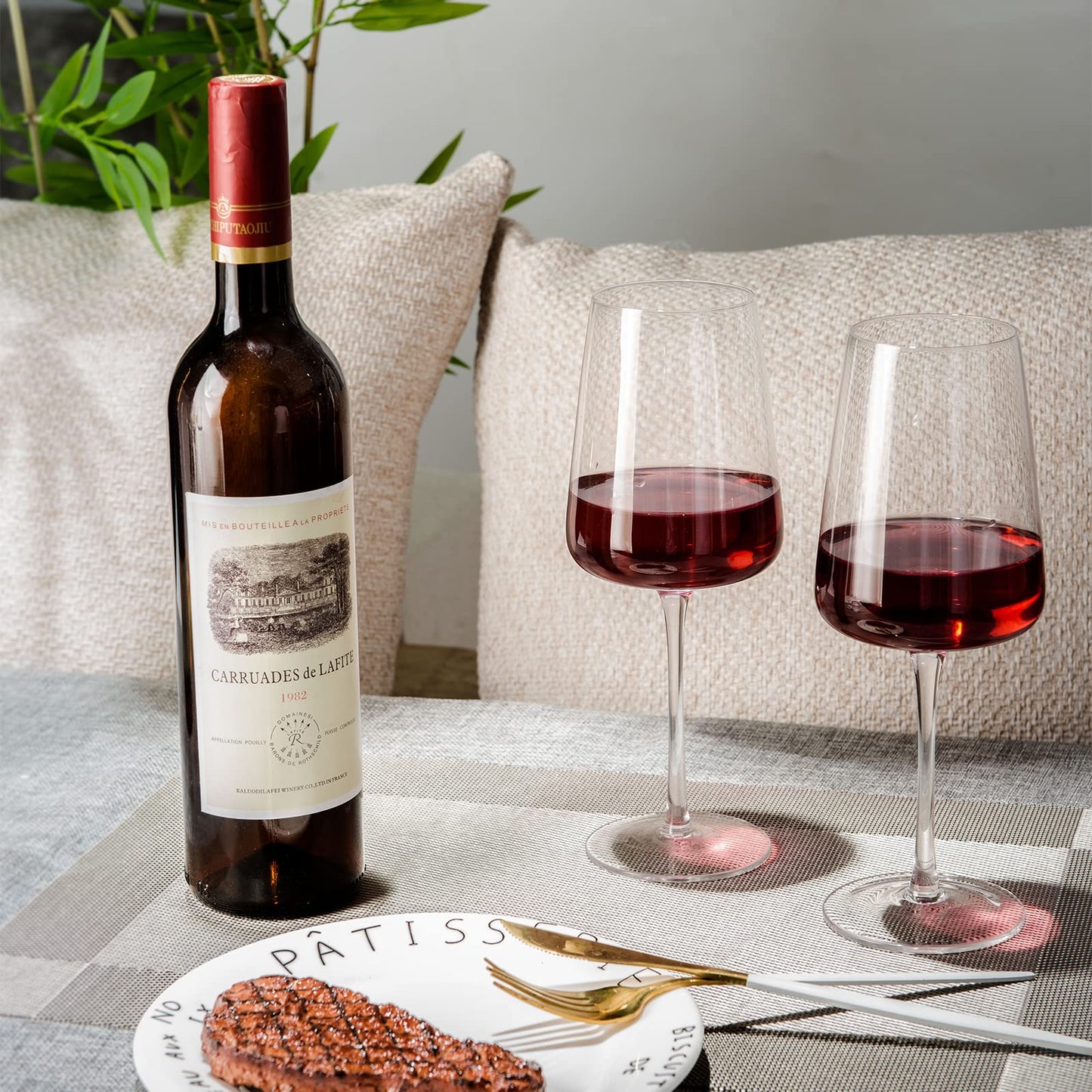 Hand Blown Red Wine Glasses Set of 4