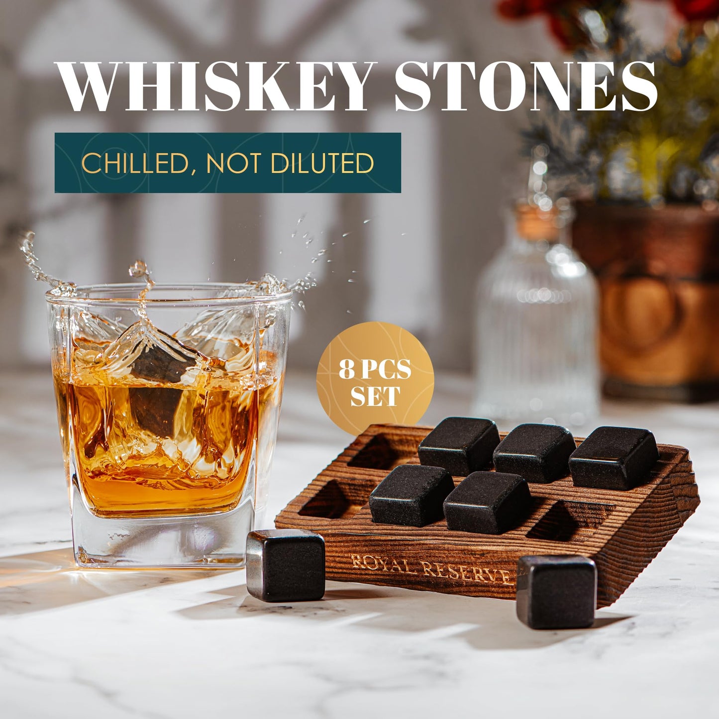 Black Granite Whiskey Stones - Set of 8