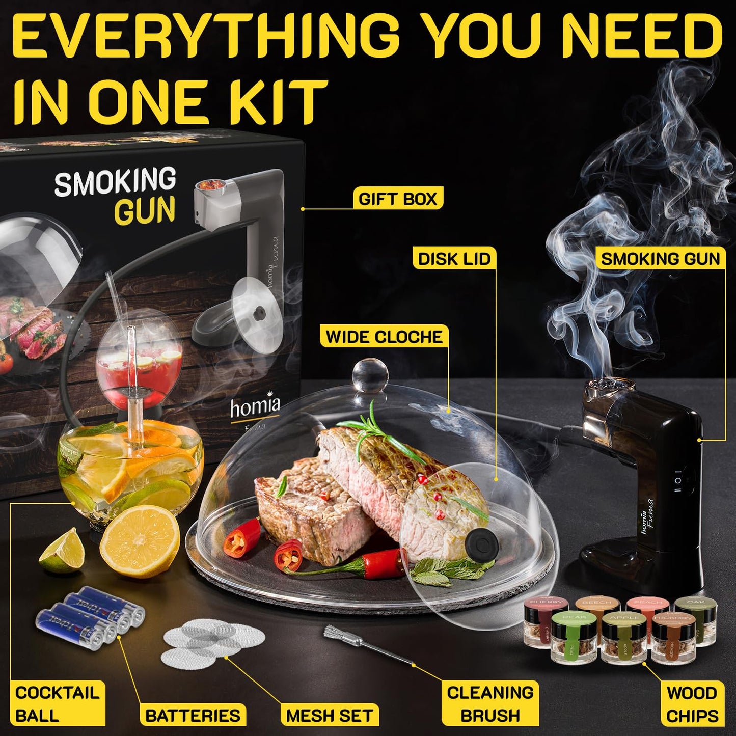 14-Piece Cocktail Smoker Kit with Dome, Wood Chips & Smoke Infuser
