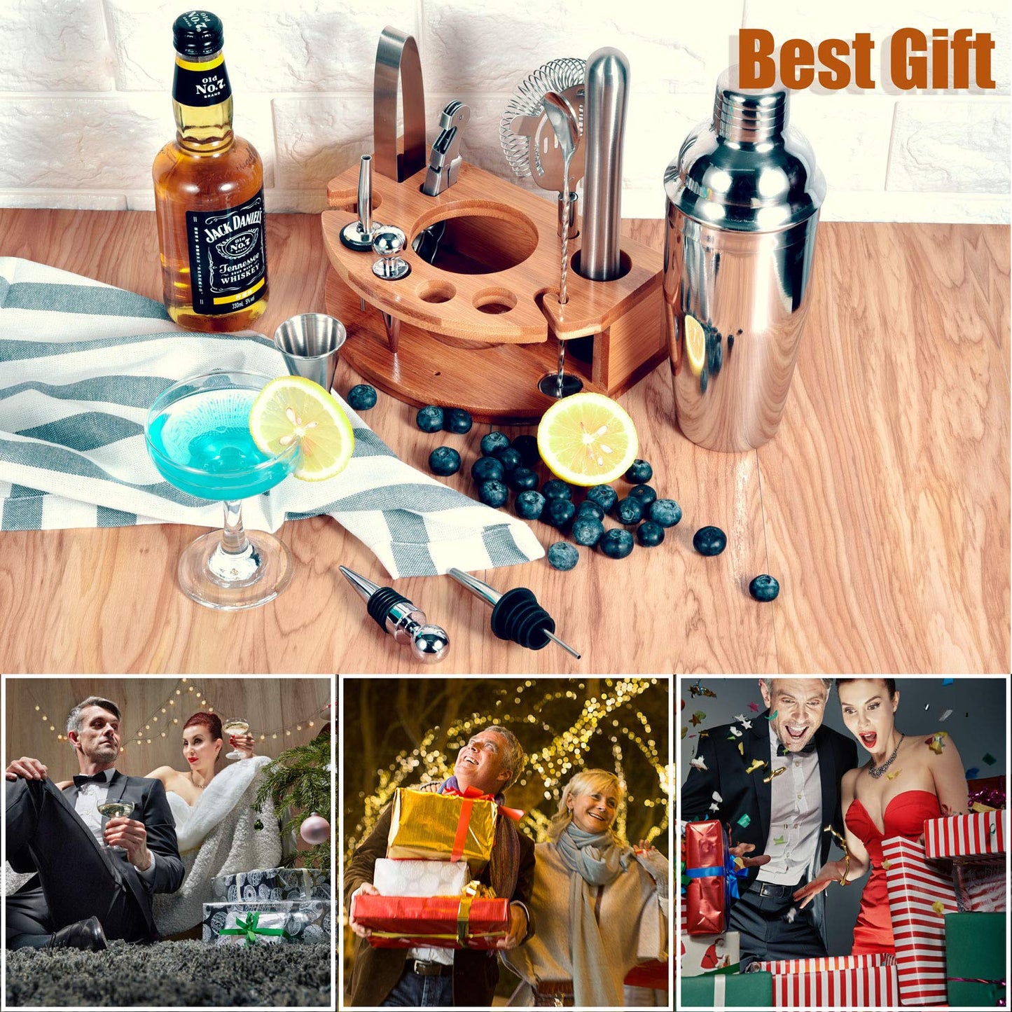 12-Piece Cocktail Shaker Set with Bamboo Stand