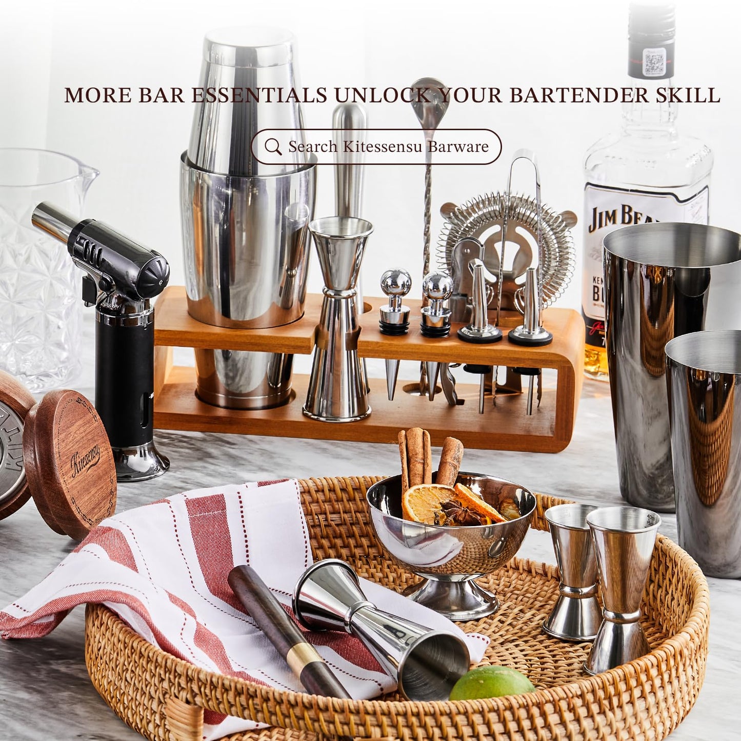 15-Piece Stainless Steel Cocktail Shaker Set with Stand