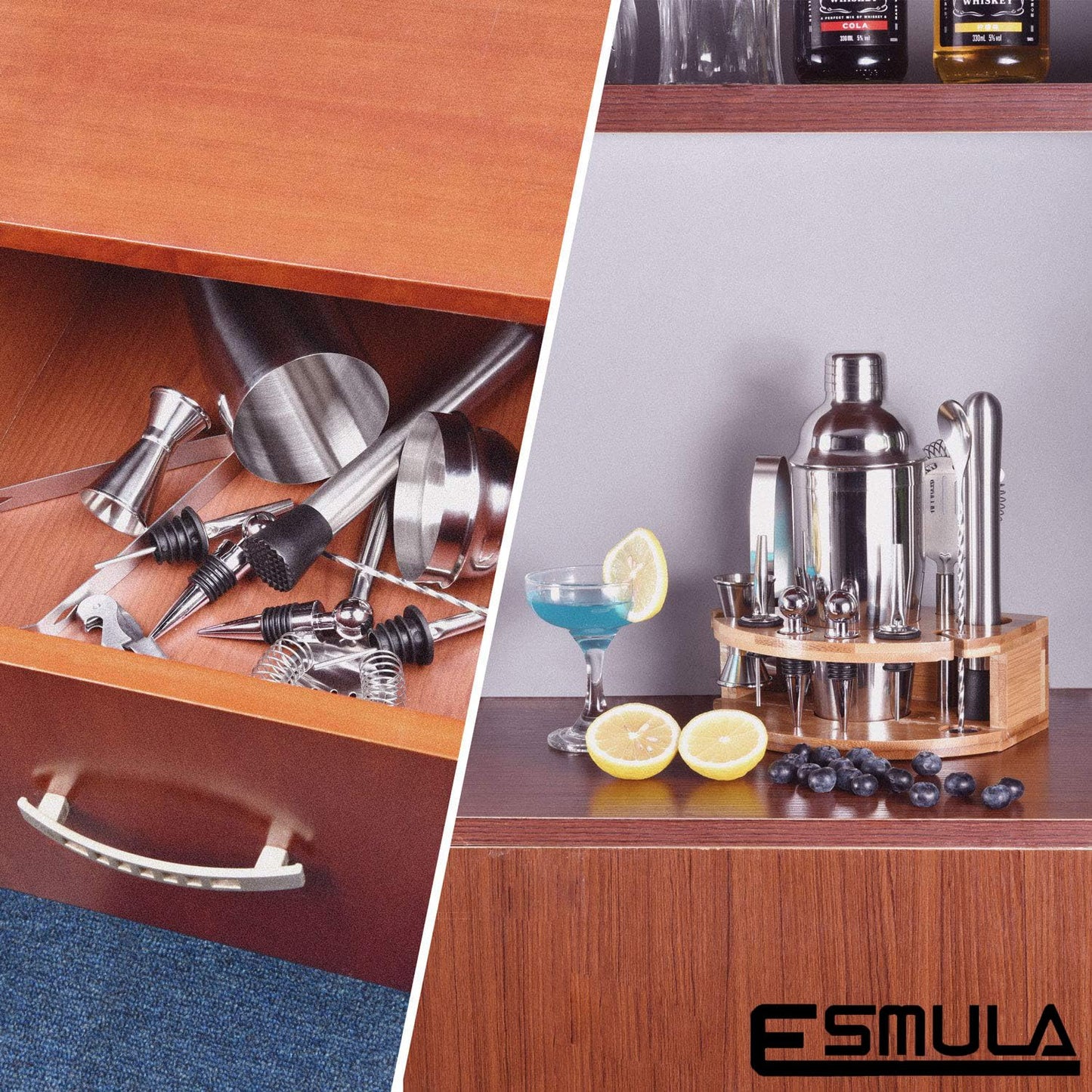 12-Piece Cocktail Shaker Set with Bamboo Stand