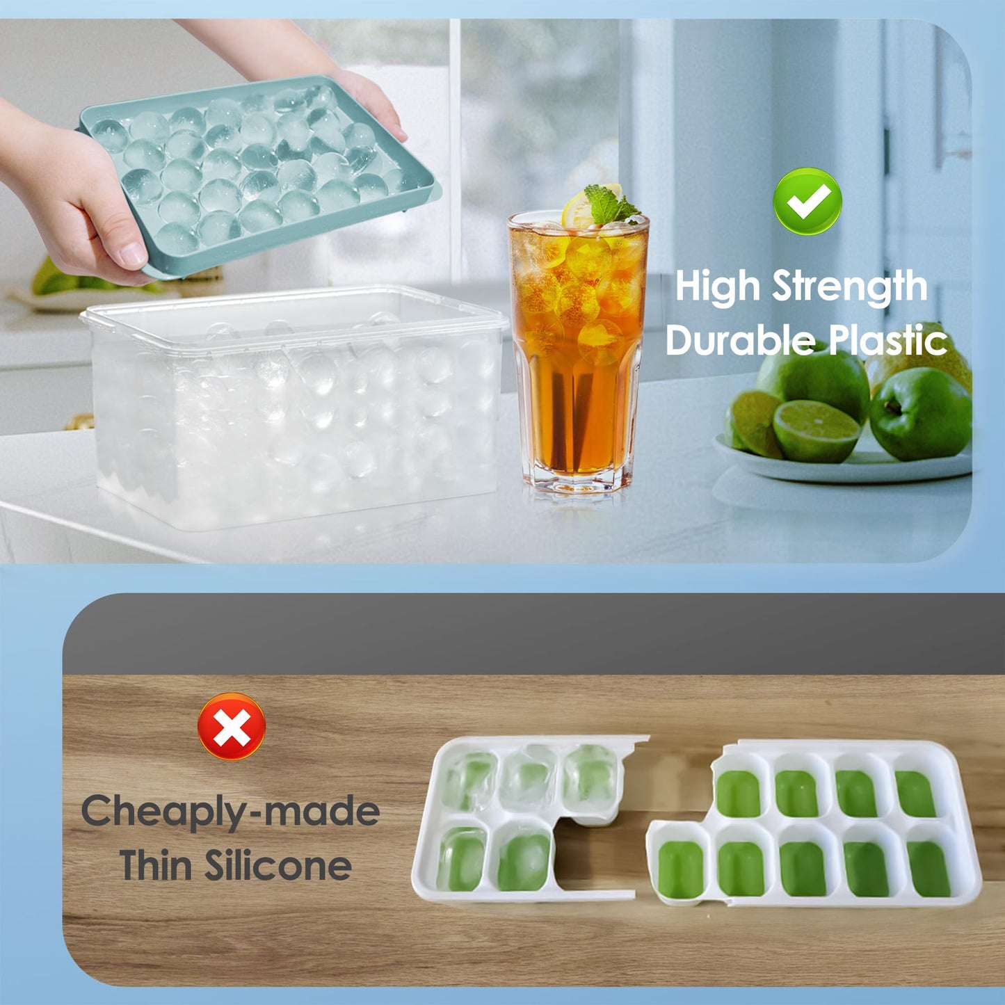 Round Ice Cube Tray with Lid and Bin