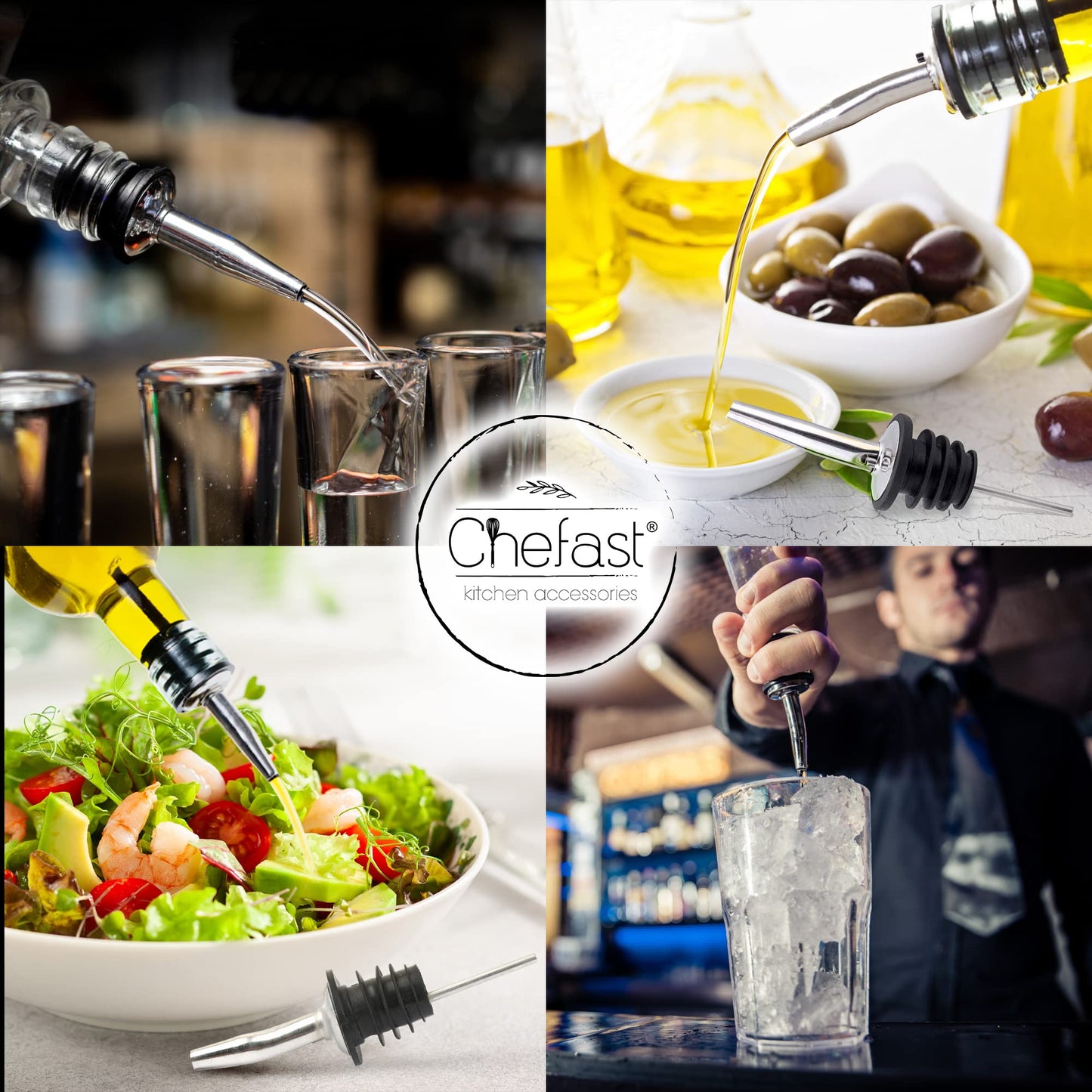 Stainless Steel Bottle Pourer Set – 8 Liquor Spouts with Dust Caps