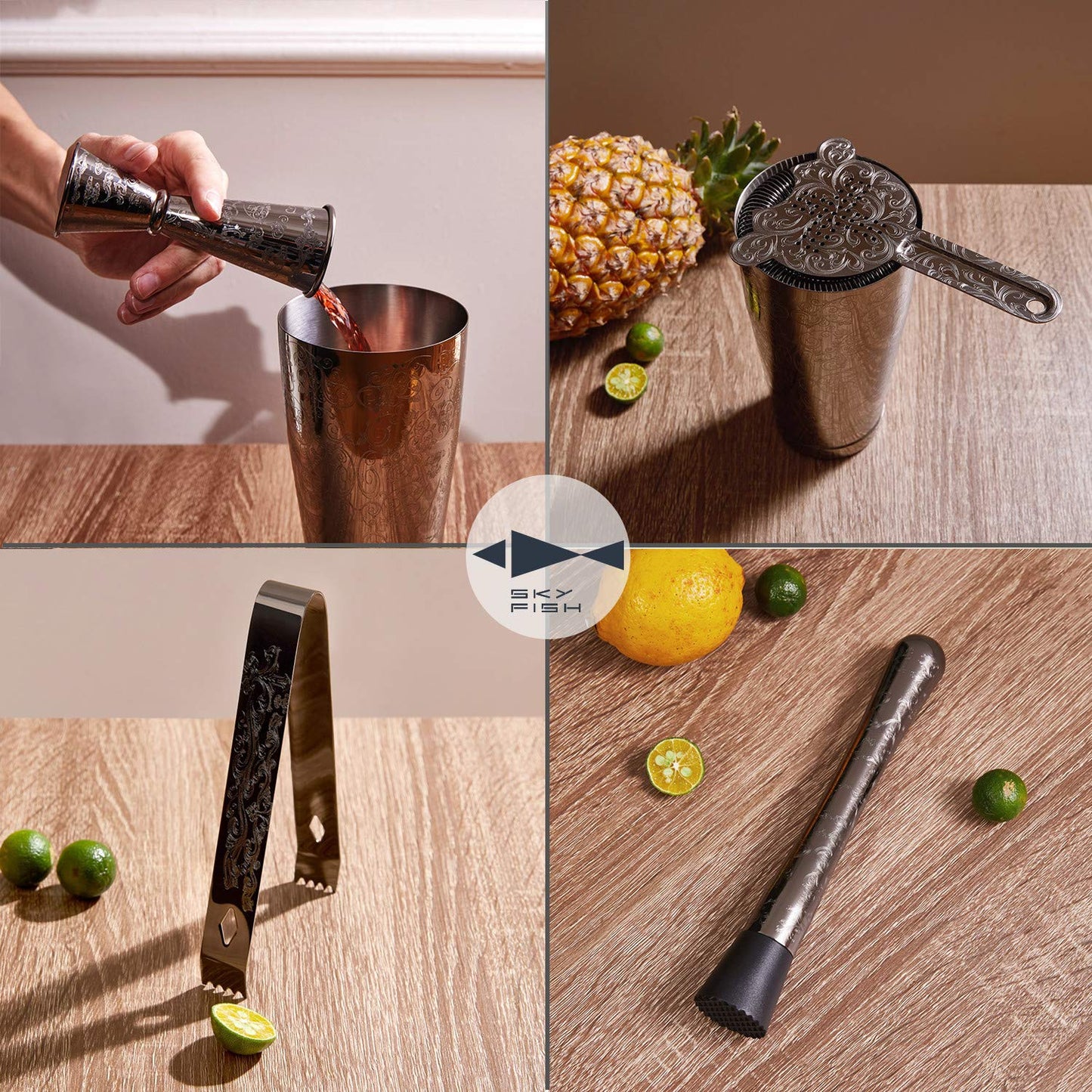 Baroque-Engraved Cocktail Shaker Set