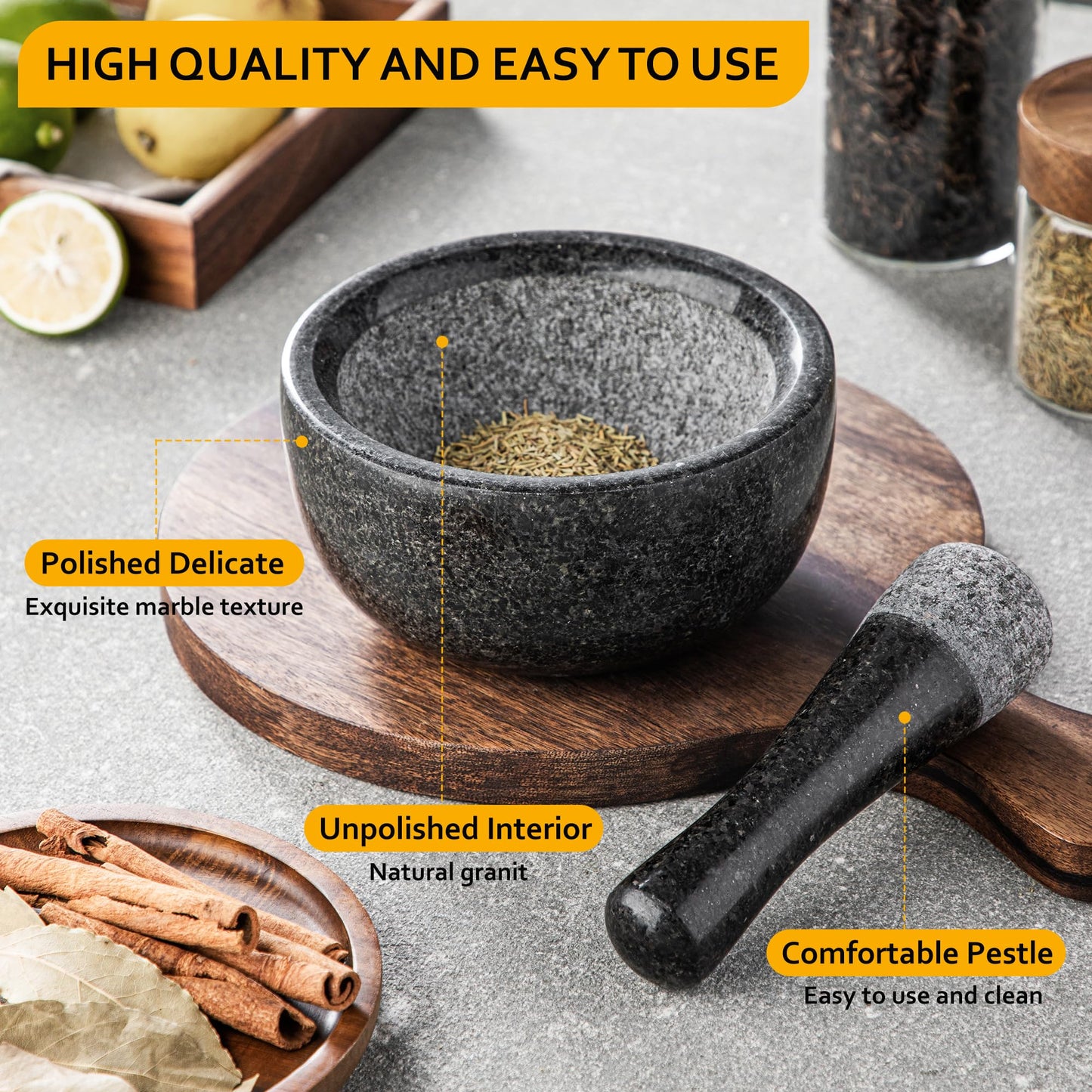 Mortier & pilon en marbre – Saveurs intactes (13/16 cm)