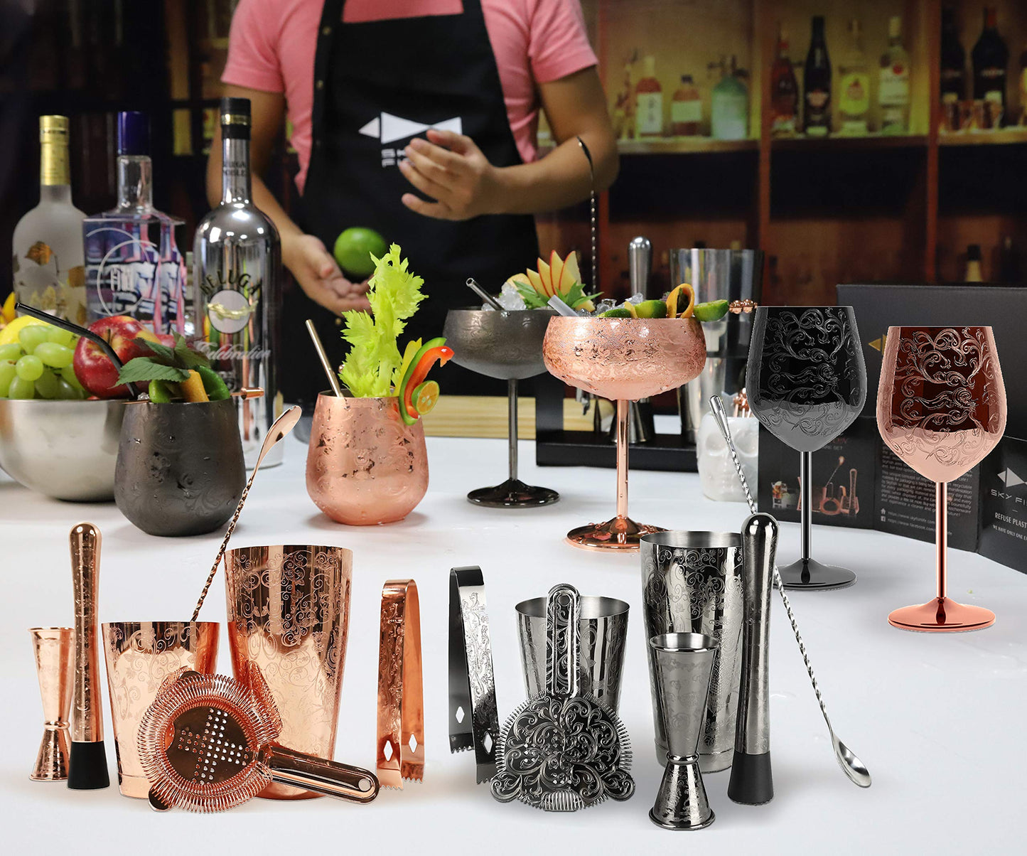 Baroque-Engraved Cocktail Shaker Set