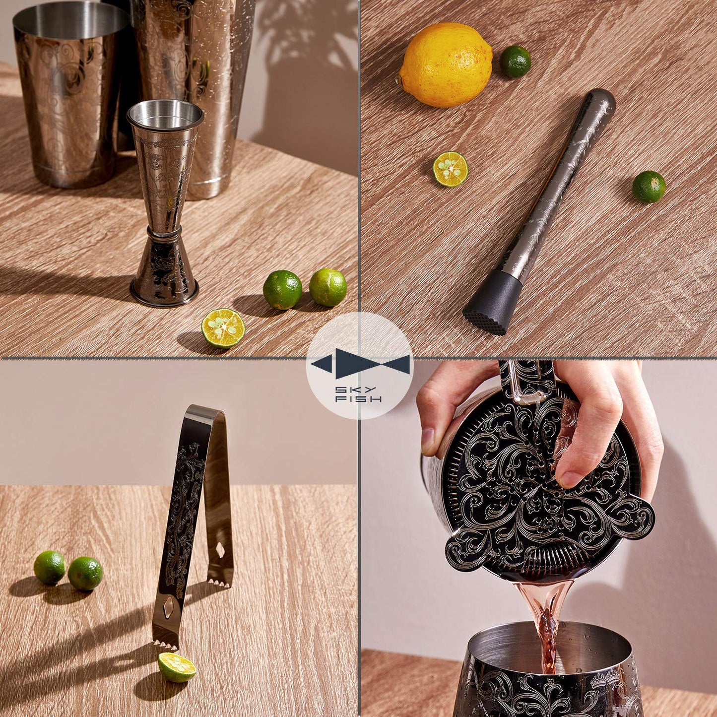Baroque-Engraved Cocktail Shaker Set