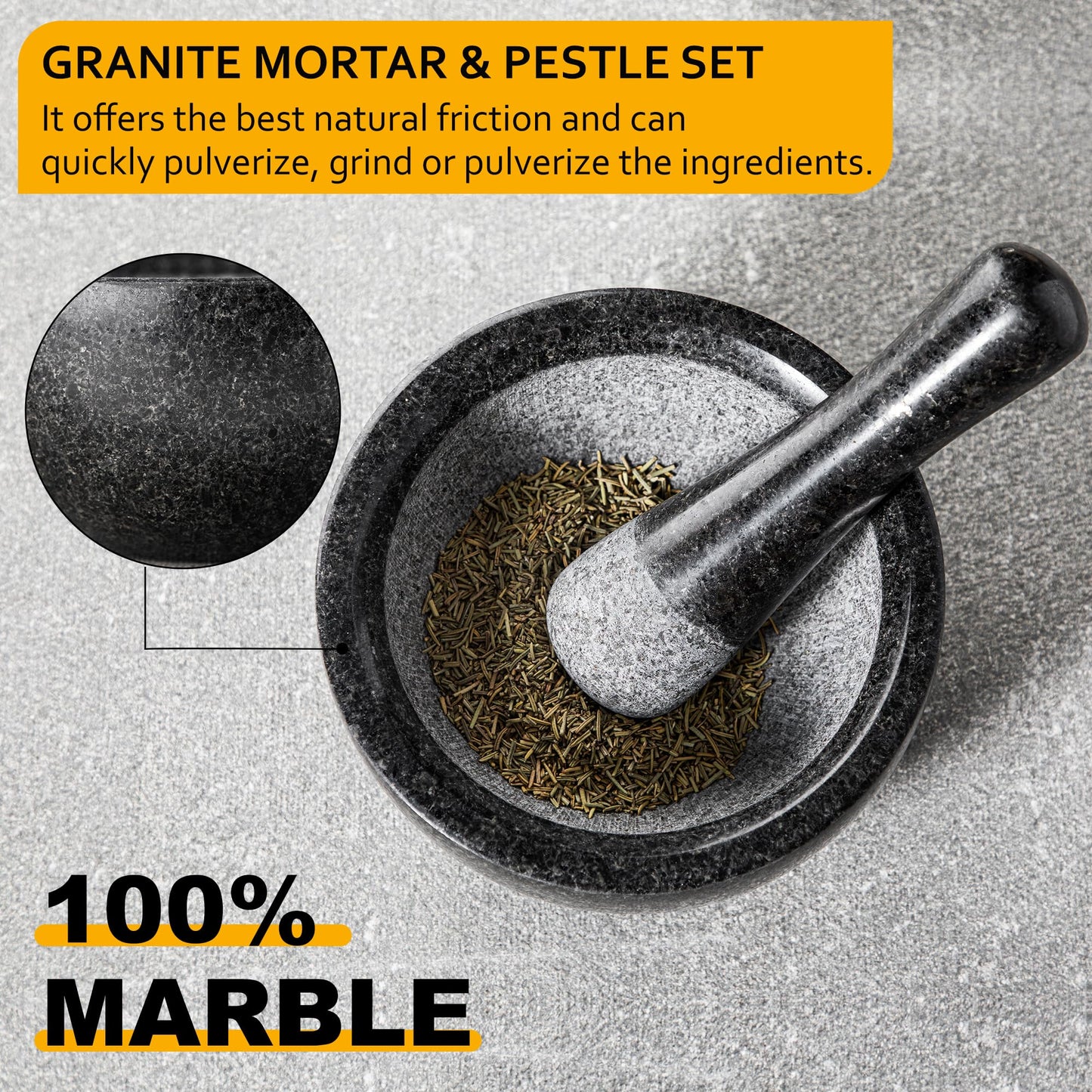 Mortier & pilon en marbre – Saveurs intactes (13/16 cm)
