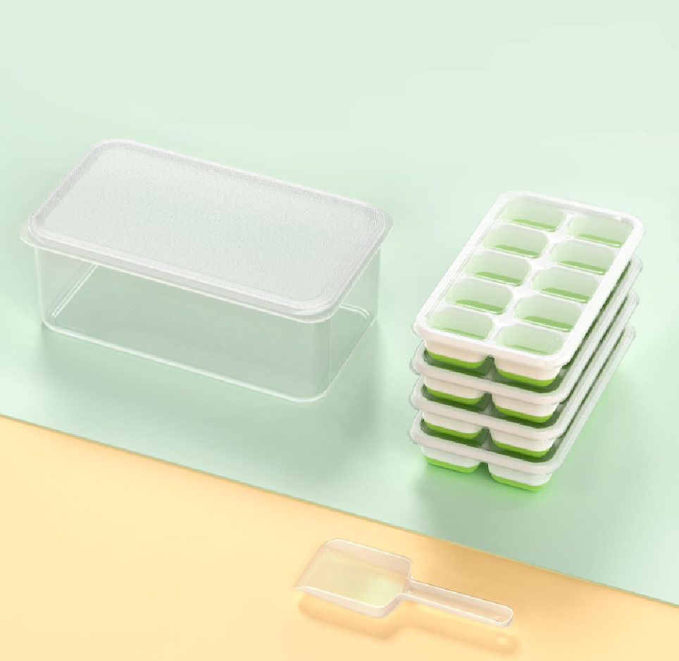 Silicone Ice Cube Tray with Bin and Lid