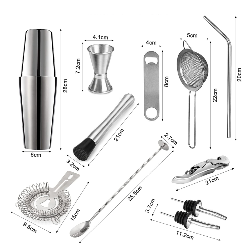 Kit Cocktail de 15 Pièces en Acier Inoxydable